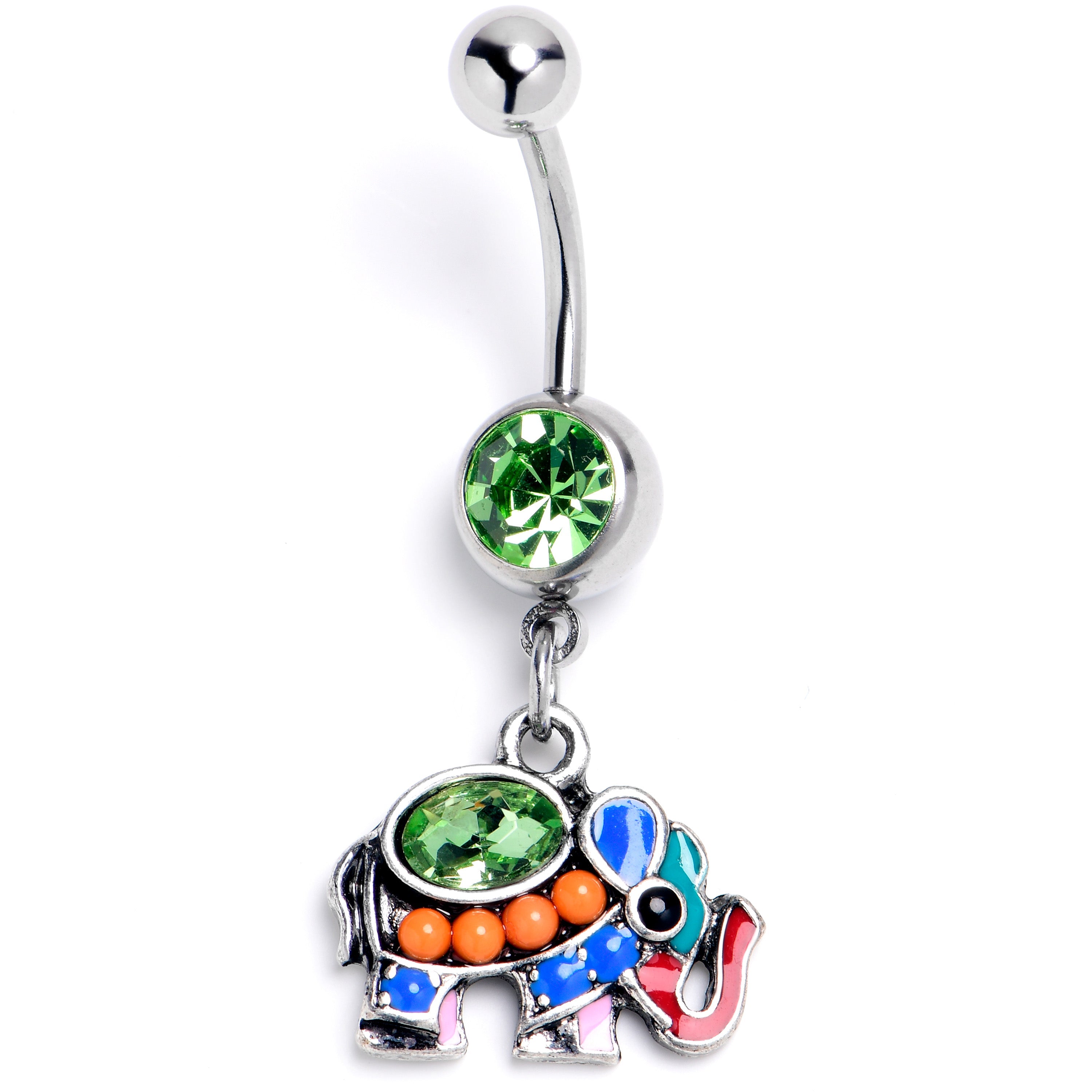BodyCandy Green Gem Colorful Elephant Dangle Belly Ring — main product shot