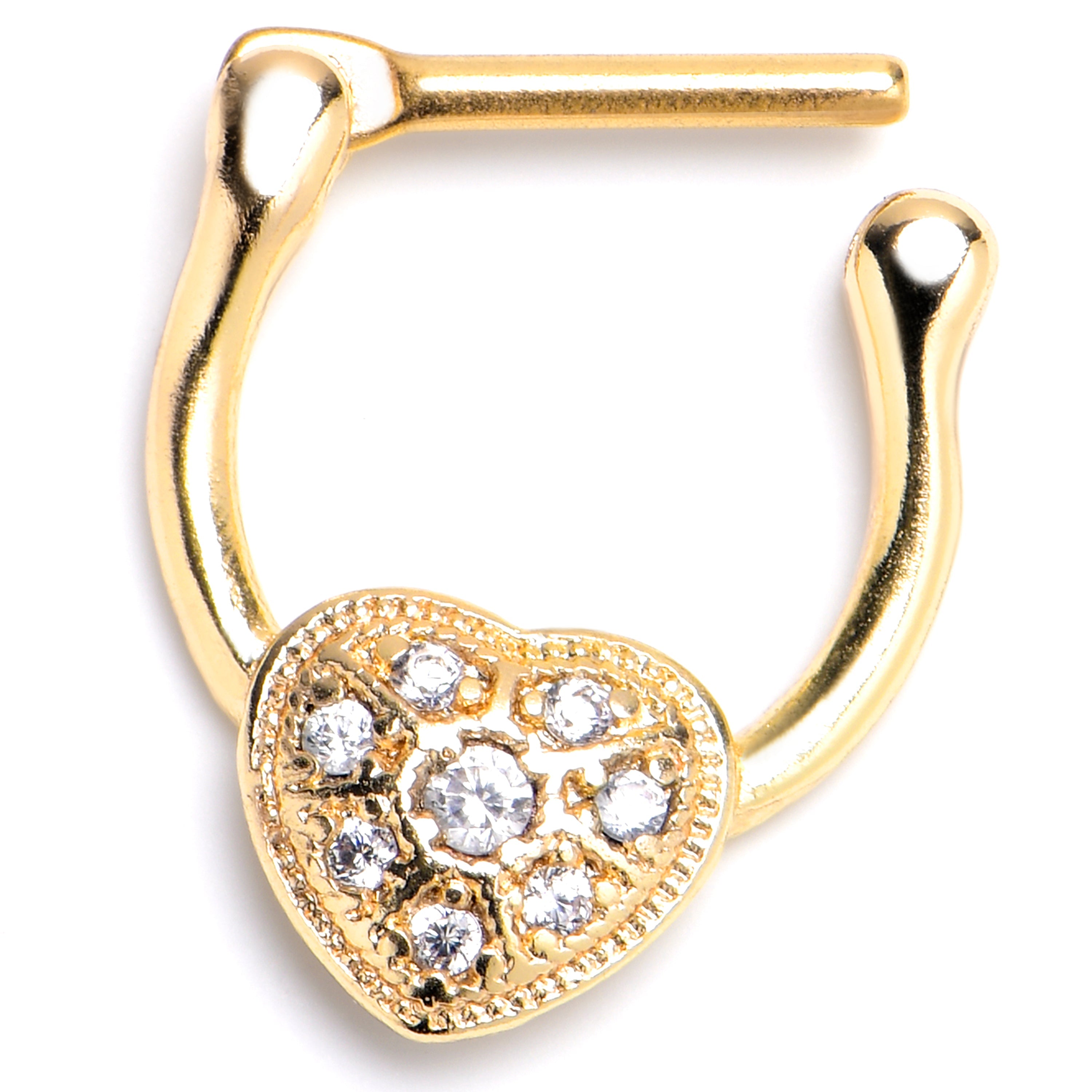 BodyCandy 16G 5/16 Clear CZ Gem Gold Tone Ultra Luxe Heart Cartilage Clicker — main product shot