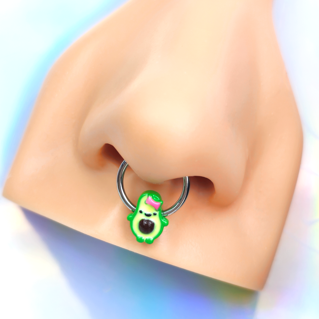 BodyCandy 16G 3/8 Cutie Avocado Hinged Segment Ring — detail close-up