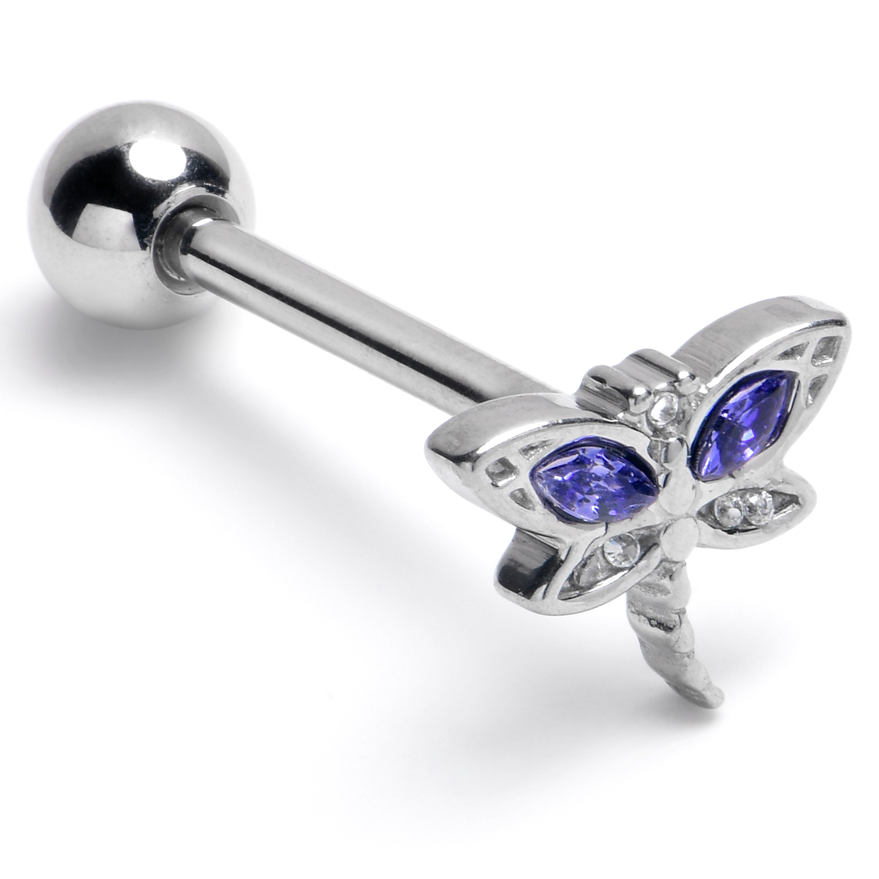 BodyCandy Blue Clear Gem Sky Dragonfly Barbell Tongue Ring — main product shot