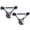 BodyCandy 14G 9/16 Red Gem Black Scroll Moon Chain Dangle Nipple Ring Set — main product shot