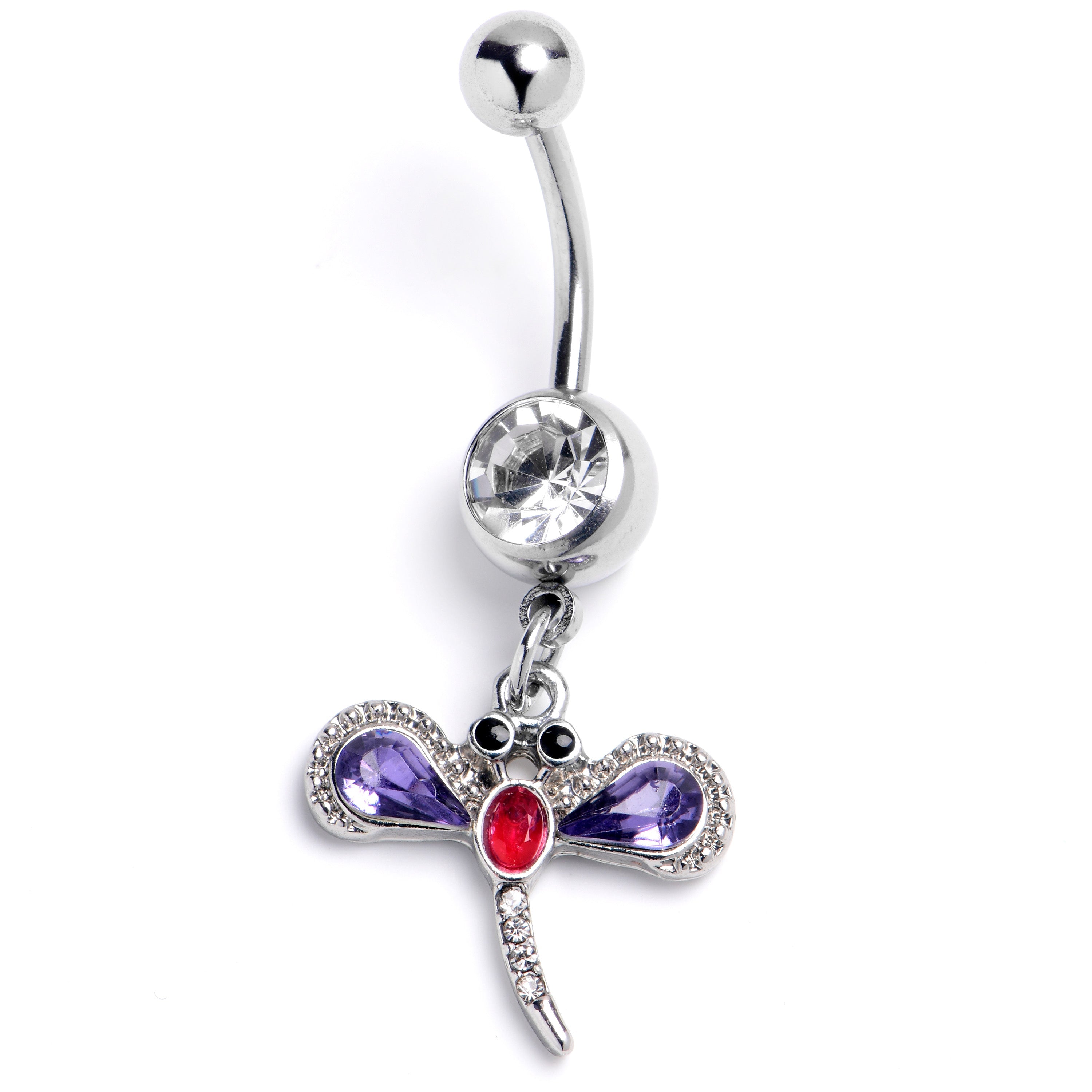 BodyCandy Clear Purple Gem Embellished Dragonfly Dangle Belly Ring — main product shot