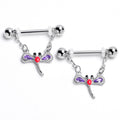 BodyCandy 14G 9/16 Purple Gem Embellished Dragonfly Dangle Nipple Ring Set — main product shot