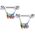 BodyCandy 14G 9/16 Green Gem Colorful Elephant Dangle Nipple Ring Set — main product shot
