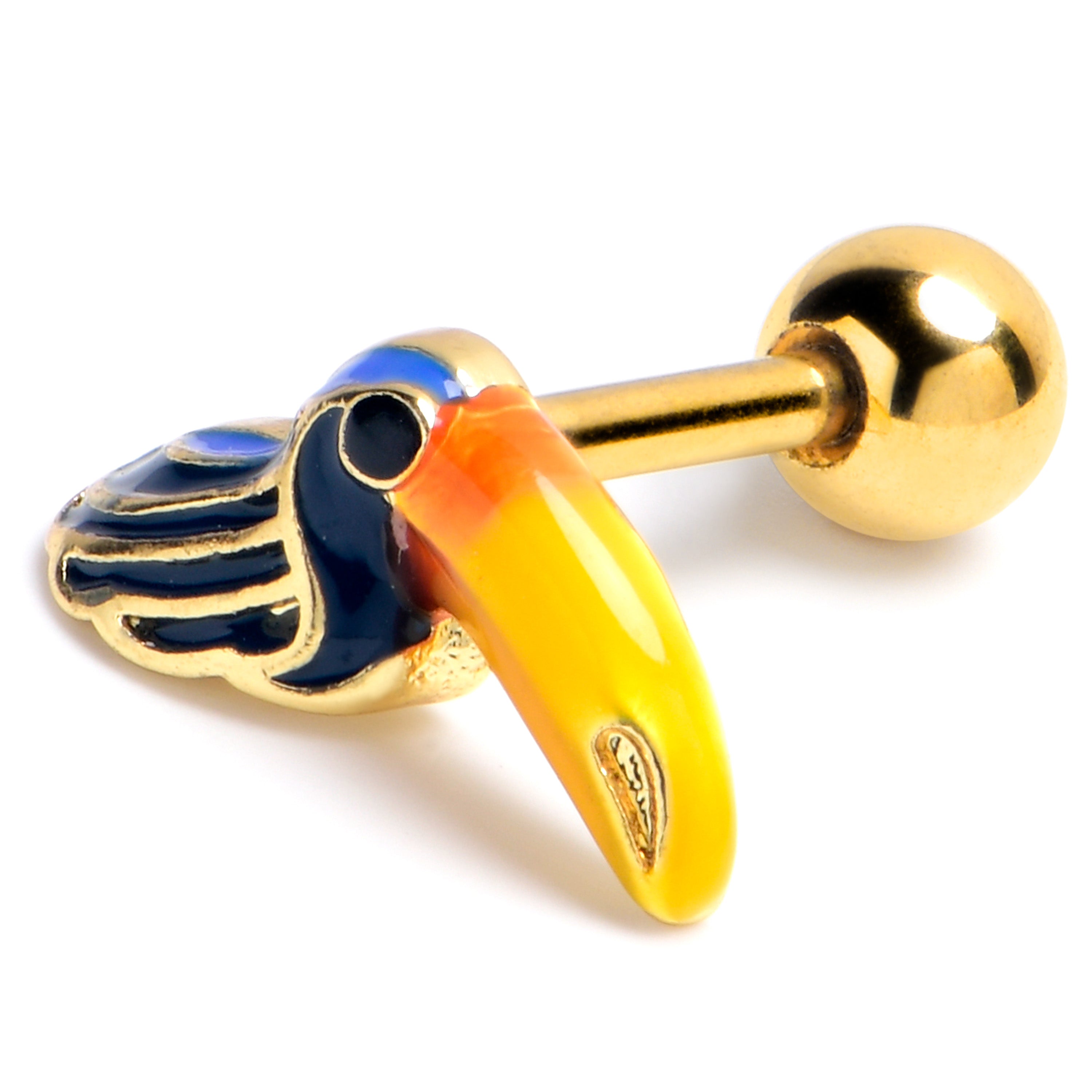 BodyCandy 16G 1/4 Gold Tone Tropical Toucan Cartilage Tragus Earring — main product shot