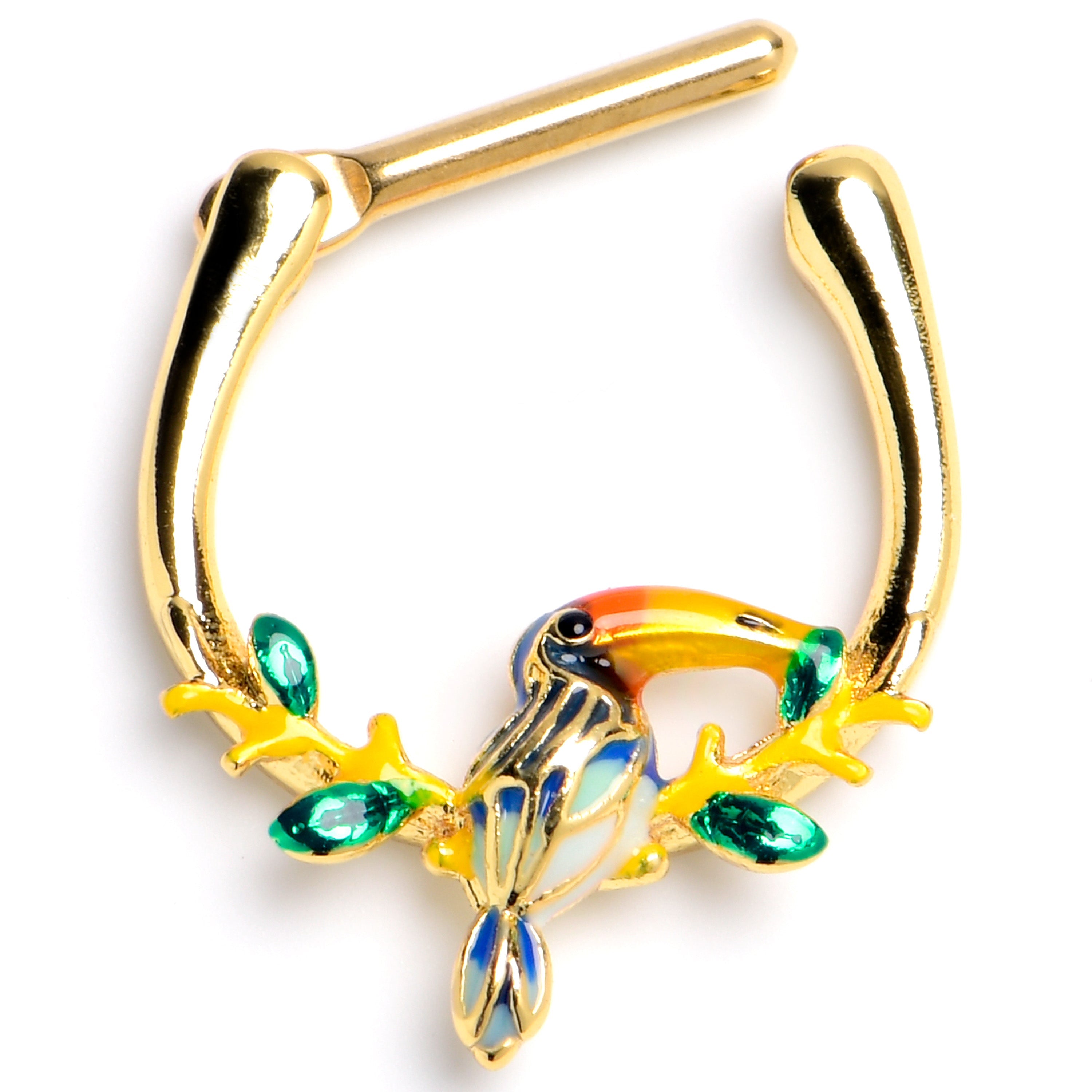 BodyCandy 16G 5/16 Green Gem Gold Tone Tropical Toucan Cartilage Clicker — main product shot