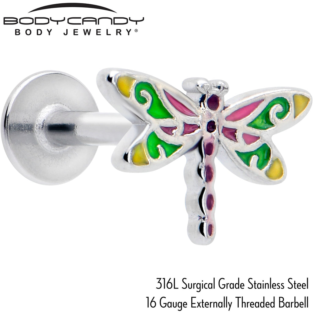 BodyCandy 16G Dragonfly Colors Flat Back Earring — detail close-up