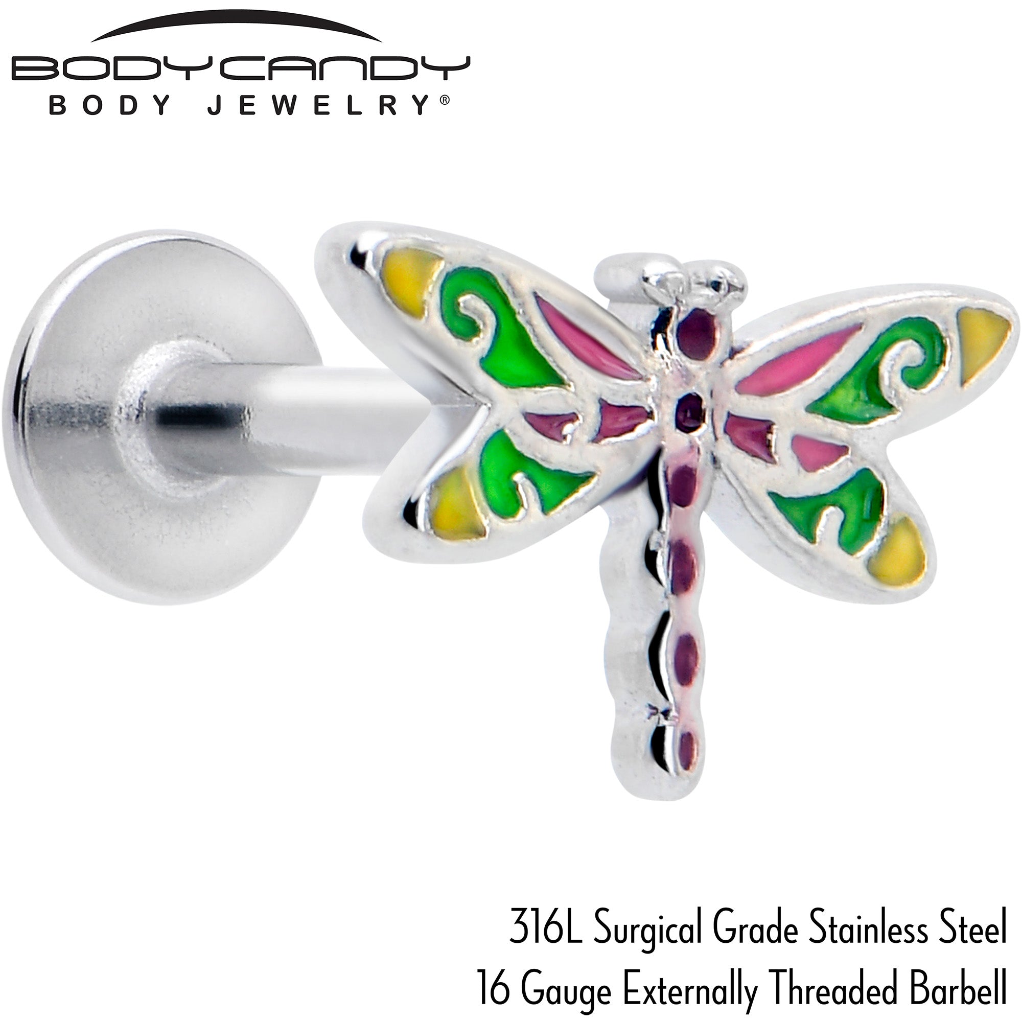 BodyCandy 16G Dragonfly Colors Flat Back Earring — detail close-up