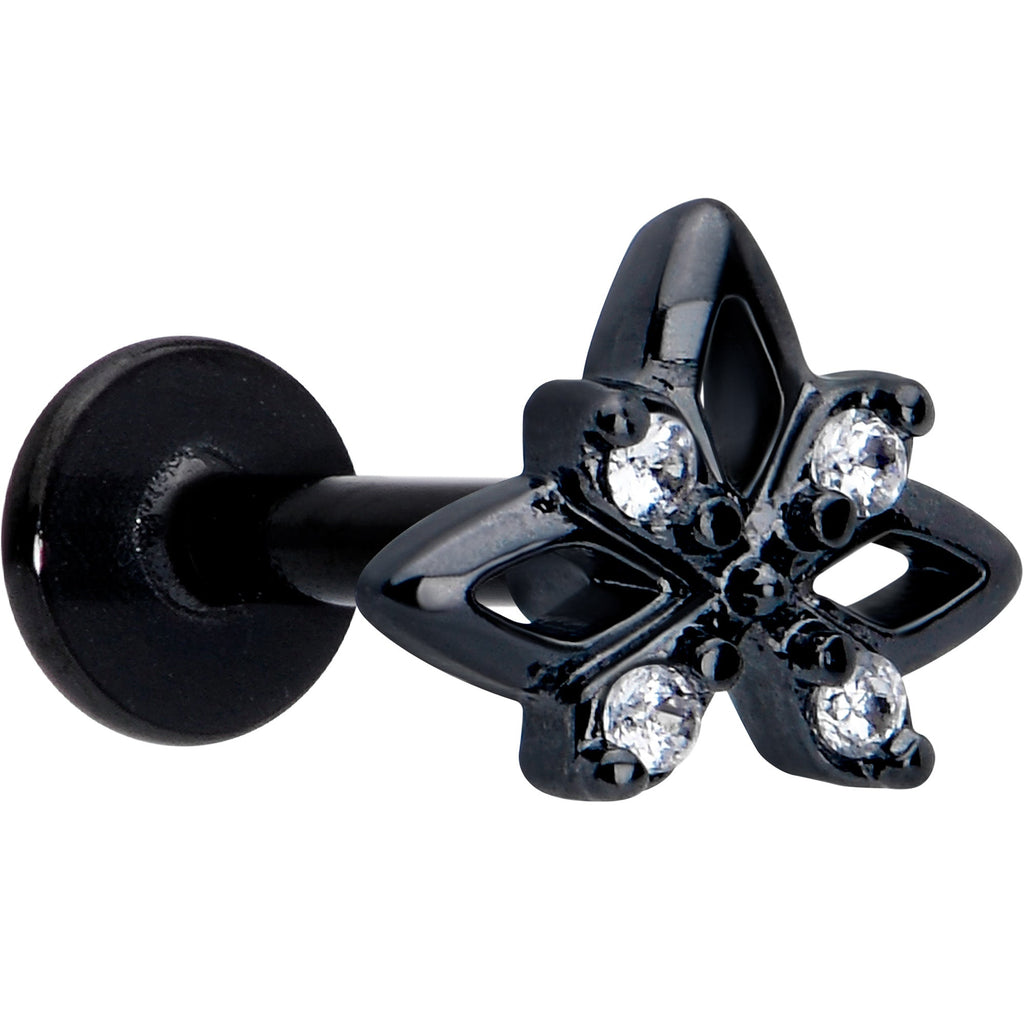 BodyCandy 16G Clear CZ Gem Black Gothic Star Flat Back Earring — main product shot