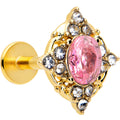 BodyCandy 16G Pink Tourmaline Gold Tone Wondrous Glam Flat Back Earring — main product shot