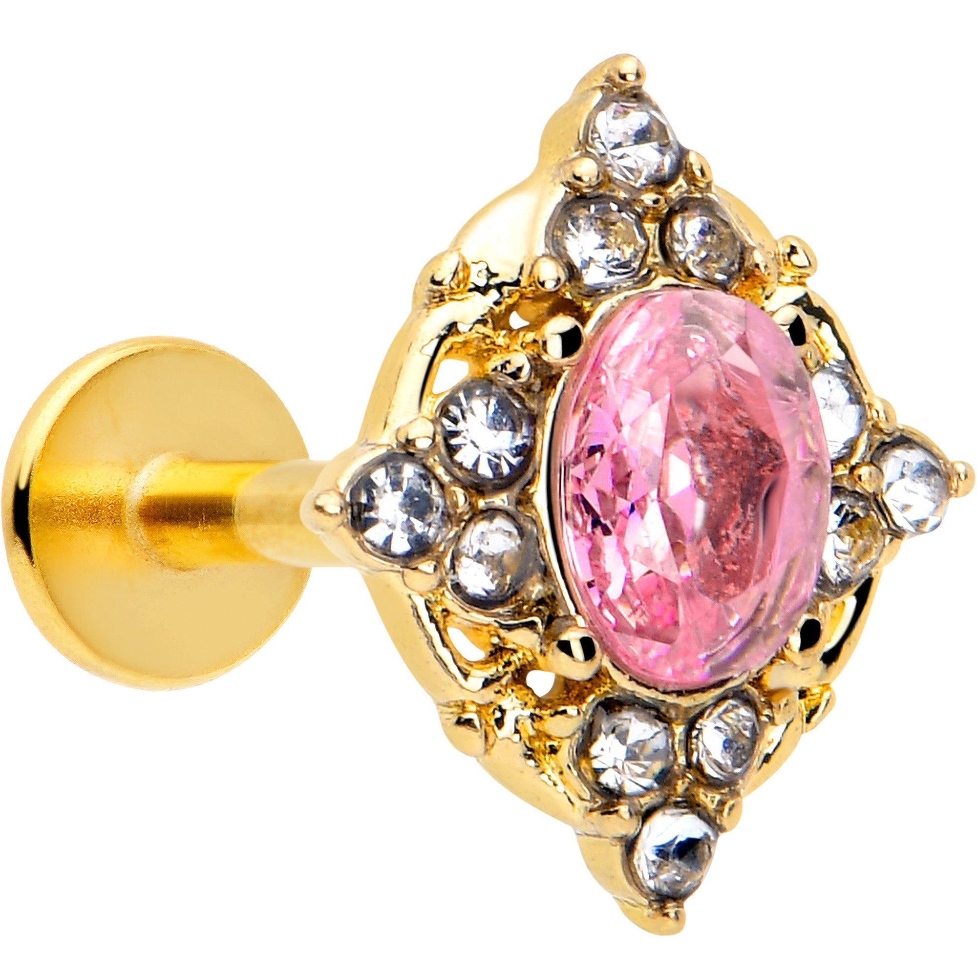 BodyCandy 16G Pink Tourmaline Gold Tone Wondrous Glam Flat Back Earring — main product shot