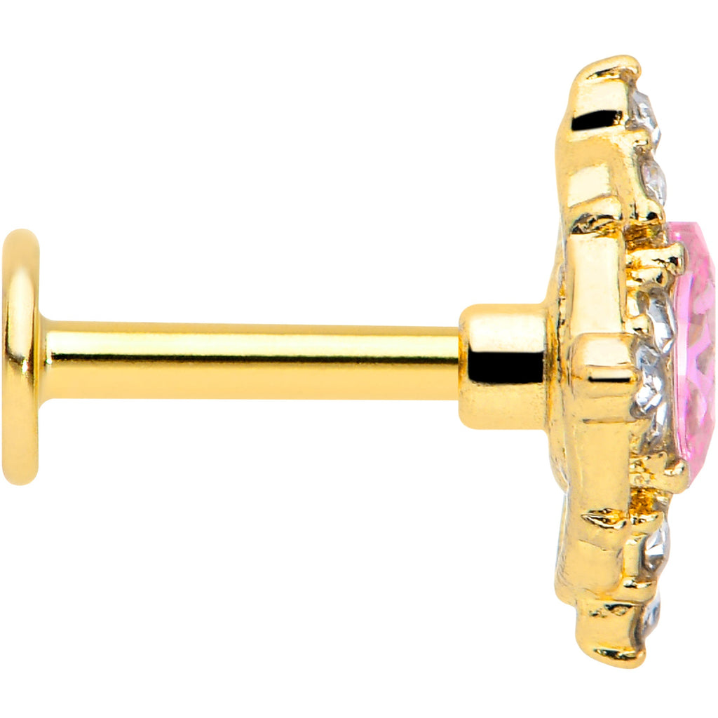 BodyCandy 16G Pink Tourmaline Gold Tone Wondrous Glam Flat Back Earring — side view