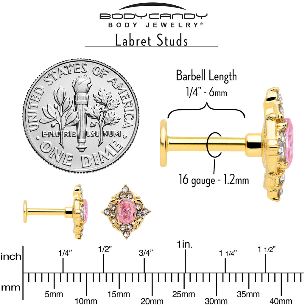BodyCandy 16G Pink Tourmaline Gold Tone Wondrous Glam Flat Back Earring — alternative angle