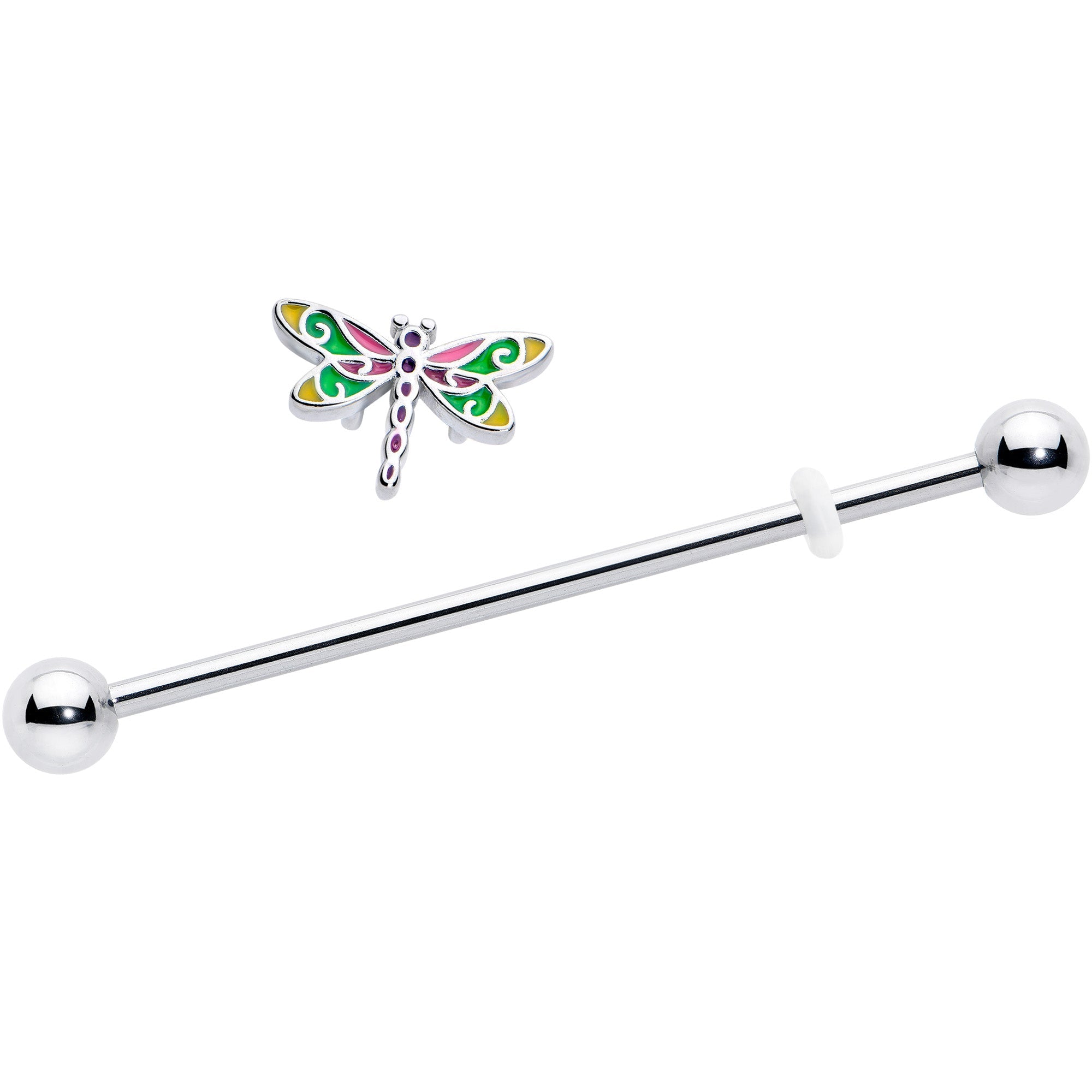 BodyCandy 14G Dragonfly Colors Industrial Barbell 38mm — detail close-up