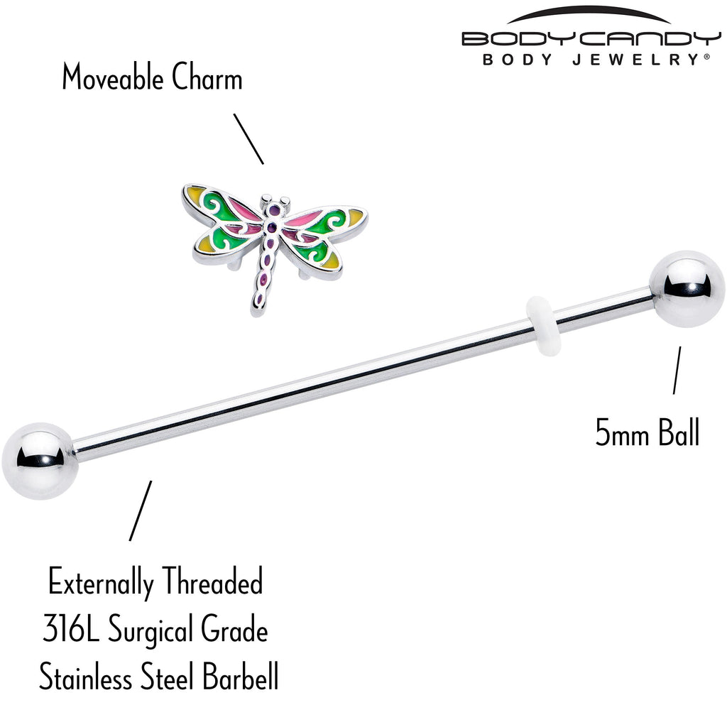 BodyCandy 14G Dragonfly Colors Industrial Barbell 38mm — side view
