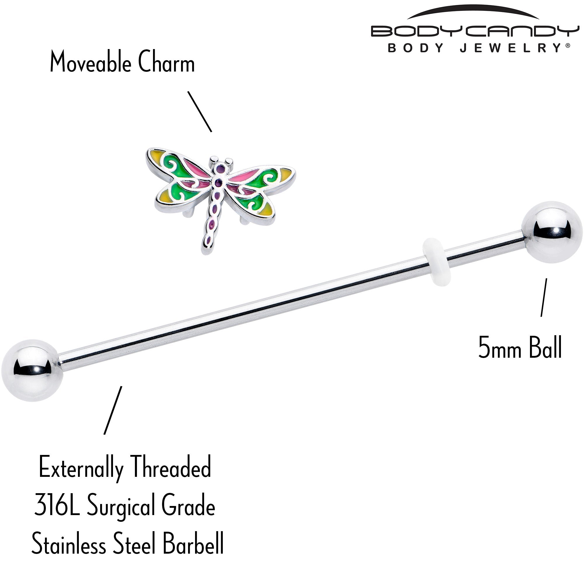 BodyCandy 14G Dragonfly Colors Industrial Barbell 38mm — side view