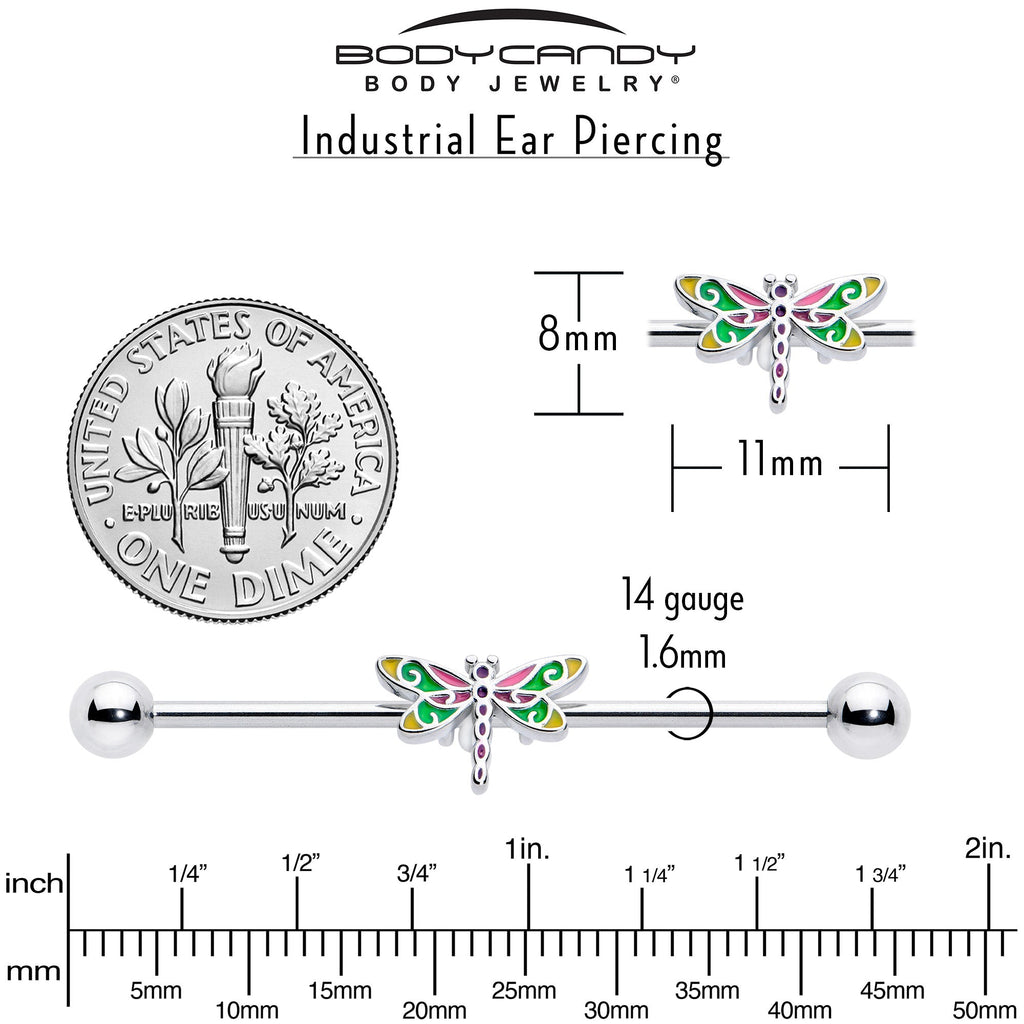 BodyCandy 14G Dragonfly Colors Industrial Barbell 38mm — back view