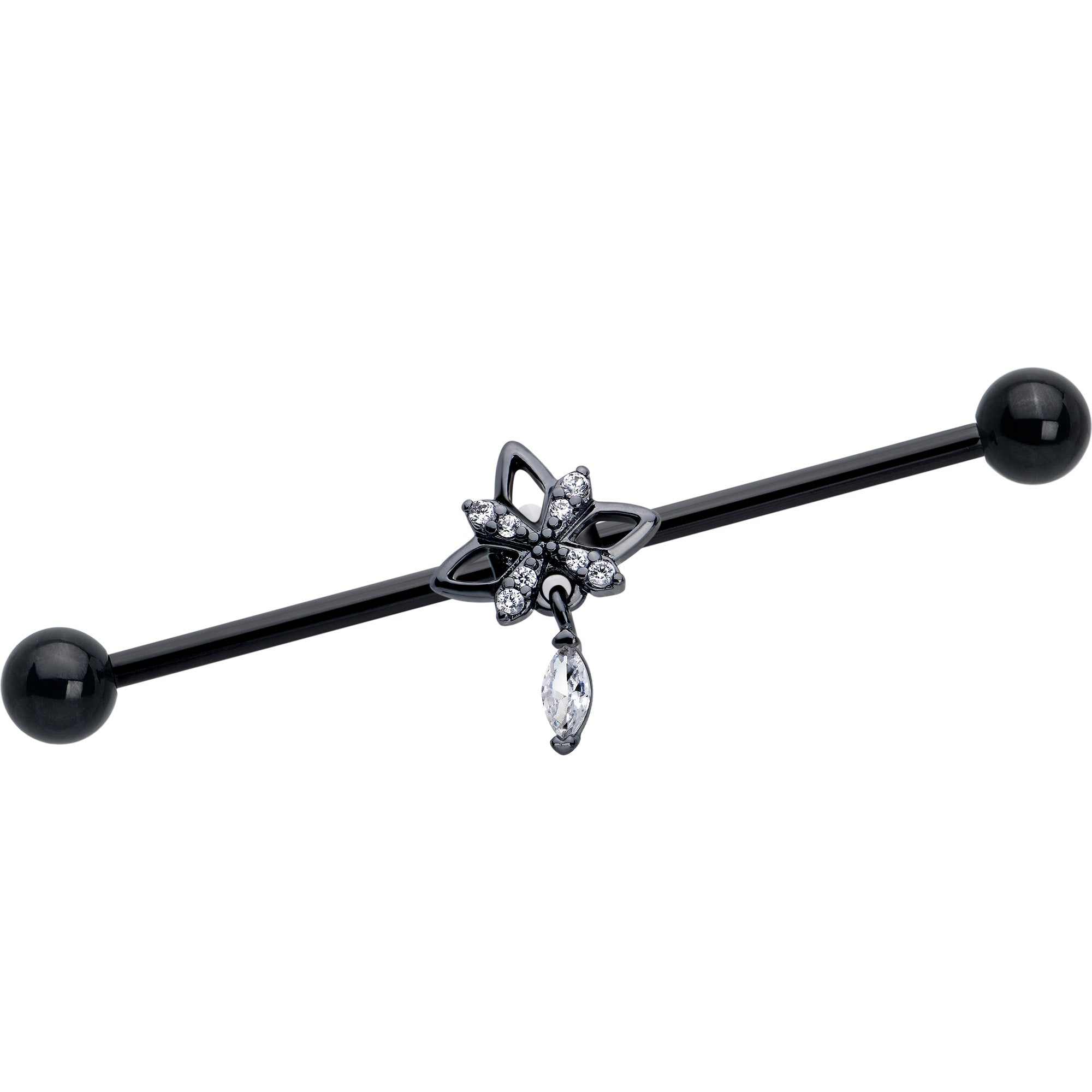 BodyCandy 14G Clear CZ Gem Black Gothic Star Dangle Industrial Barbell 38mm — main product shot