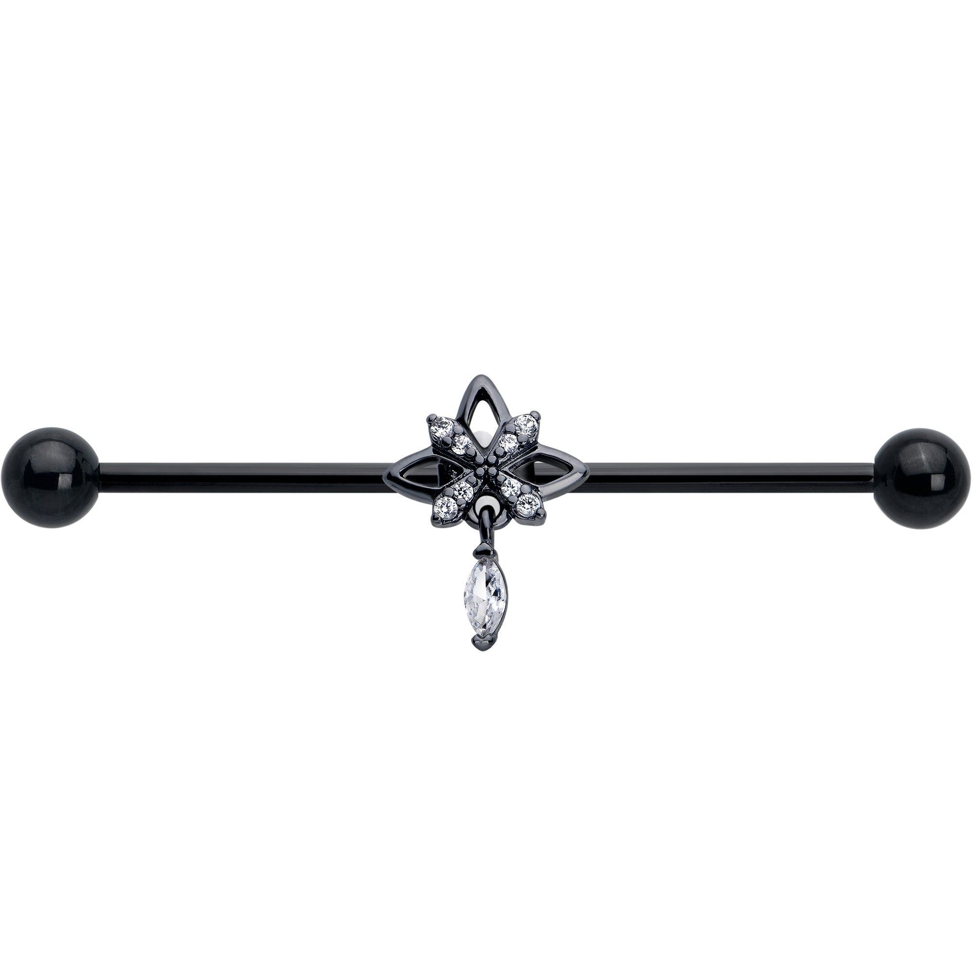 BodyCandy 14G Clear CZ Gem Black Gothic Star Dangle Industrial Barbell 38mm — lifestyle context