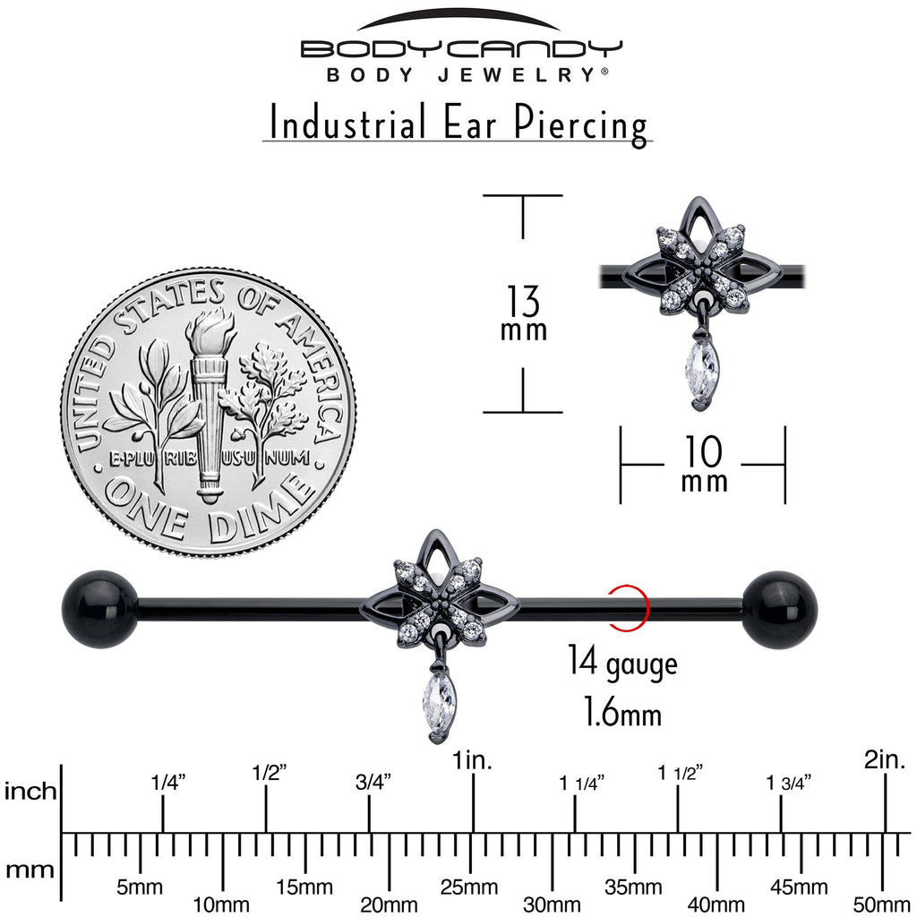 BodyCandy 14G Clear CZ Gem Black Gothic Star Dangle Industrial Barbell 38mm — back view