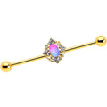 BodyCandy 14G Pink Tourmaline Gold Tone Wondrous Industrial Barbell 38mm — main product shot