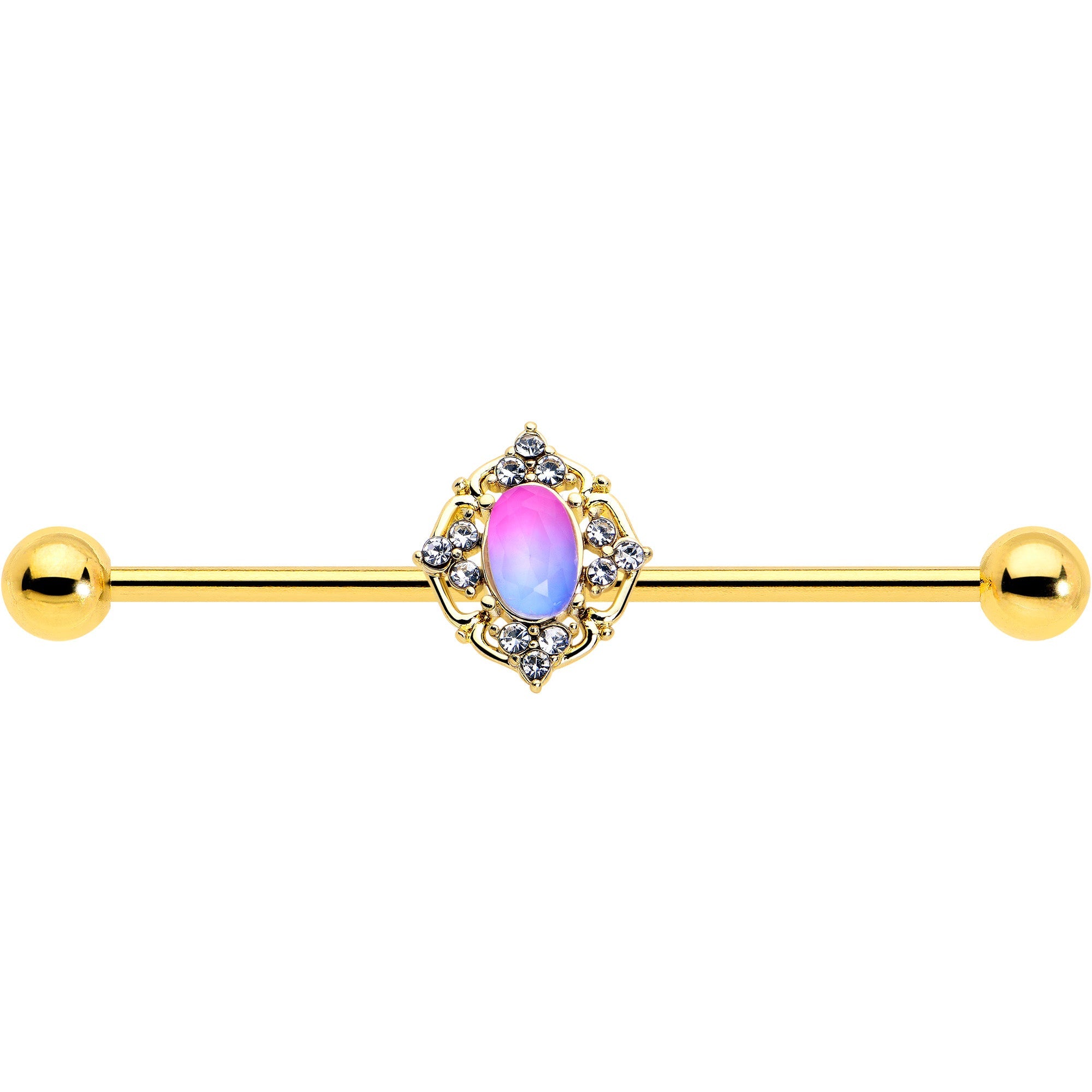 BodyCandy 14G Pink Tourmaline Gold Tone Wondrous Industrial Barbell 38mm — lifestyle context