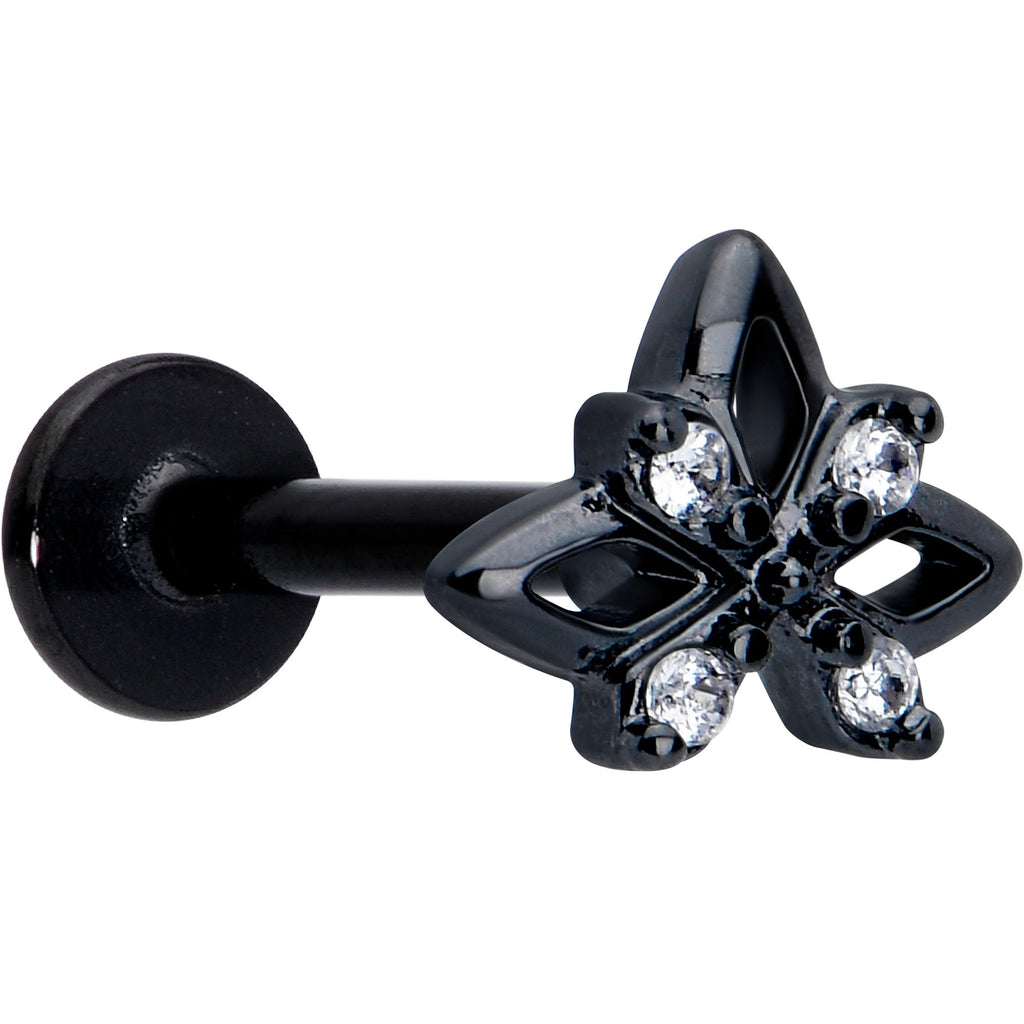 BodyCandy 16G Clear CZ Gem Black Gothic Star Flat Back Earring — back view