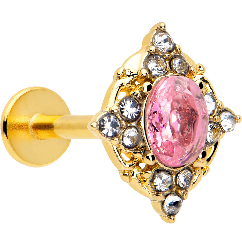 BodyCandy 16G Pink Tourmaline Gold Tone Wondrous Glam Flat Back Earring — back view
