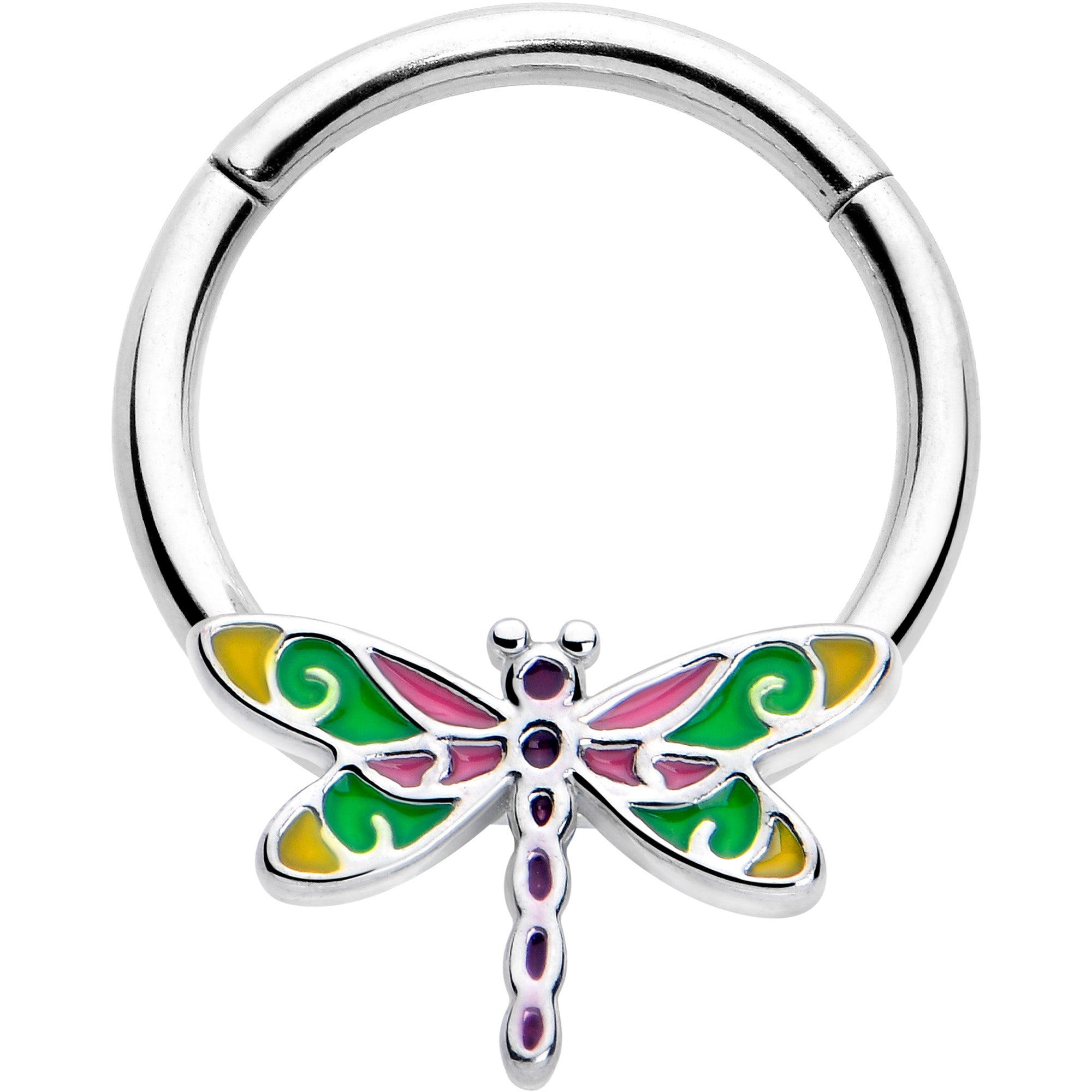 BodyCandy 16G 3/8 Dragonfly Color Hinged Segment Ring — main product shot