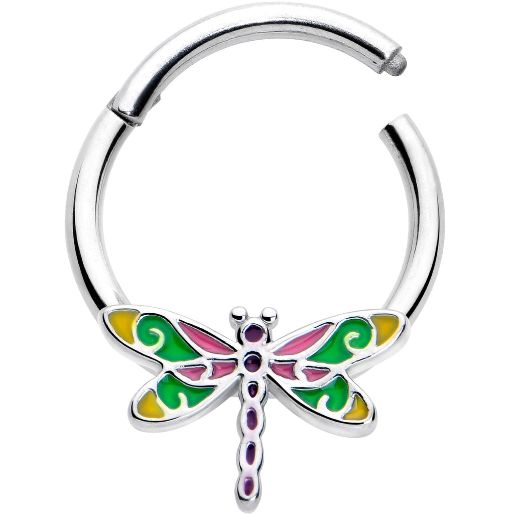BodyCandy 16G 3/8 Dragonfly Color Hinged Segment Ring — detail close-up