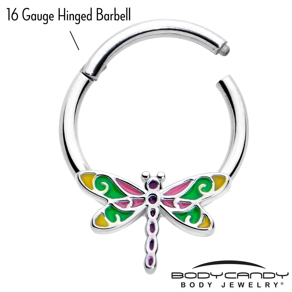 BodyCandy 16G 3/8 Dragonfly Color Hinged Segment Ring — lifestyle context