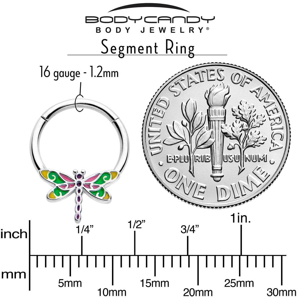 BodyCandy 16G 3/8 Dragonfly Color Hinged Segment Ring — side view