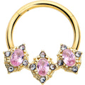 BodyCandy 16G 3/8 Pink Tourmaline Gold Tone Wondrous Trio Hinged Segment Ring — main product shot