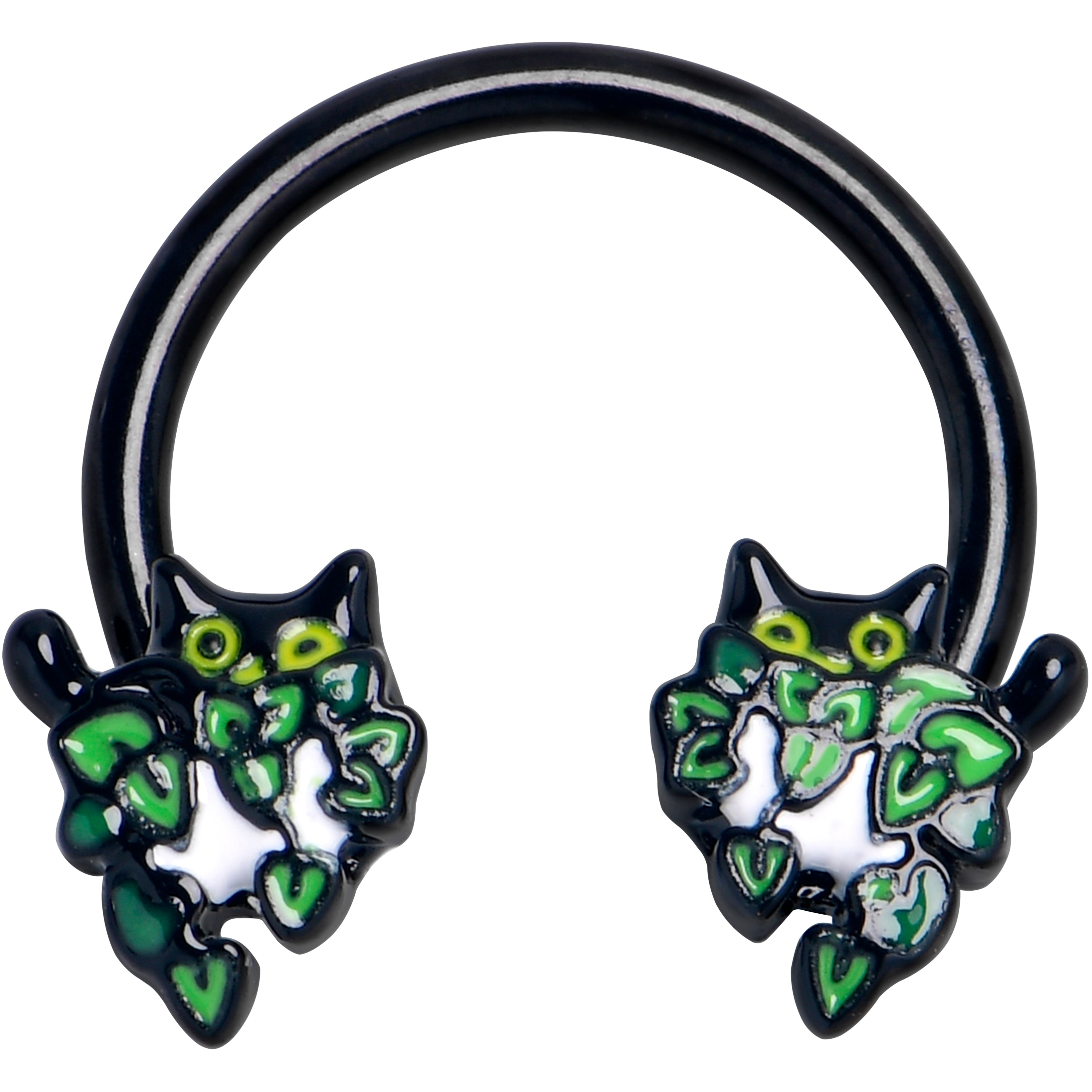 BodyCandy 16G 3/8 Black Pouncing Cat Horseshoe Circular Barbell — main product shot