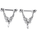 BodyCandy 14G 9/16 Clear Gem Whimsical Butterfly Dangle Nipple Ring Set — main product shot