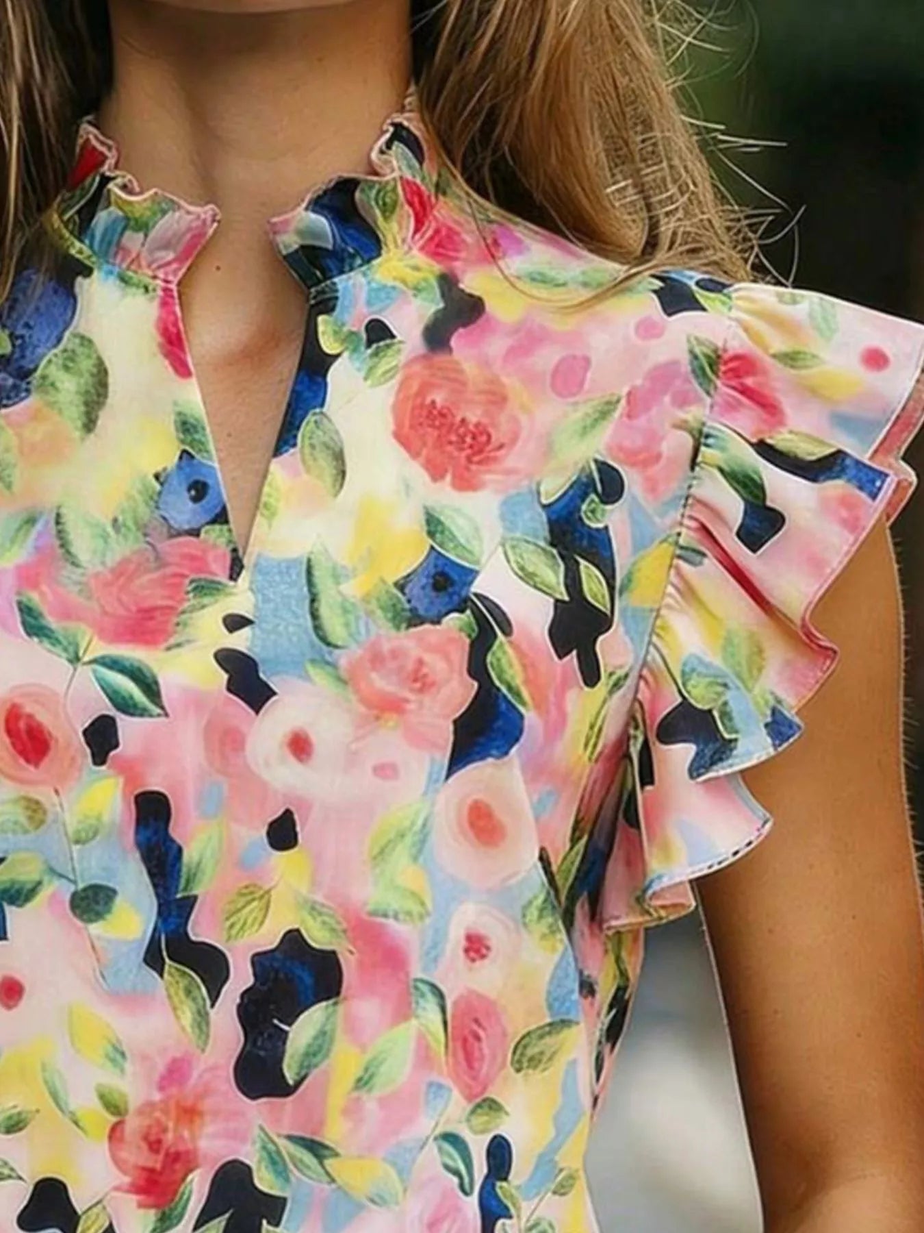 Printed Ruffle Sleeve Blouse