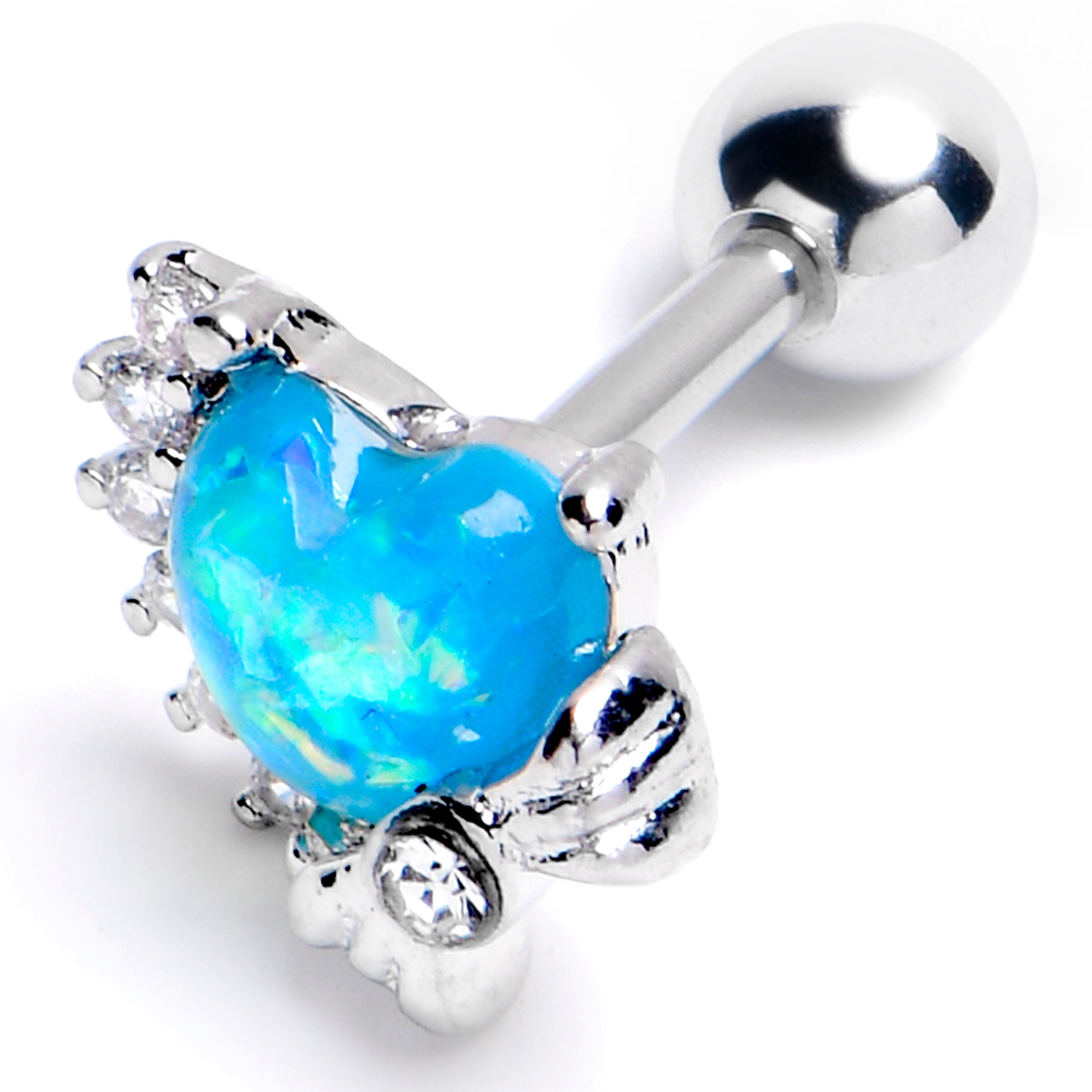 BodyCandy 16G 1/4 Blue Faux Opal Sunny Heart Cartilage Tragus Earring — main product shot