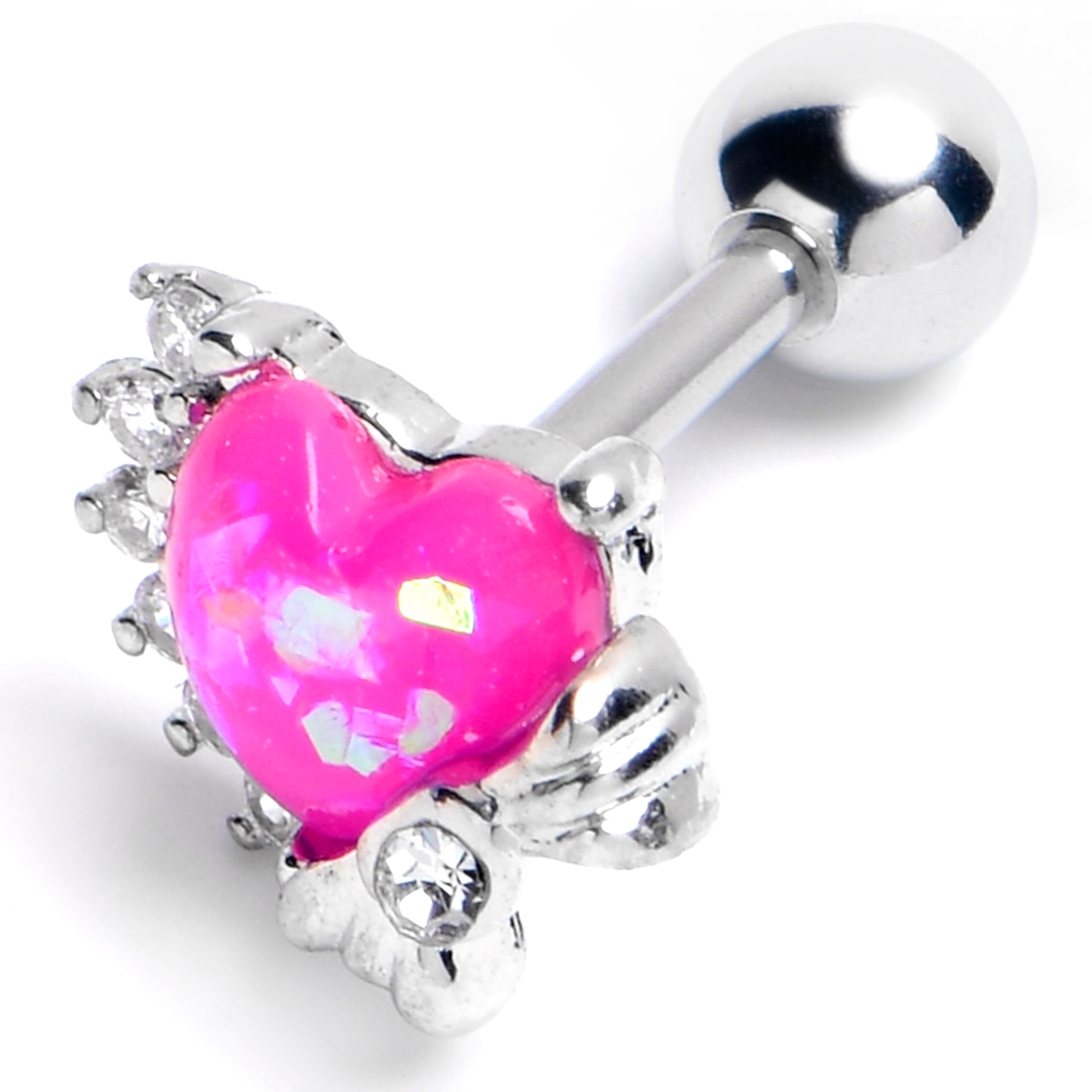 BodyCandy 16G 1/4 Pink Faux Opal Sunny Heart Cartilage Tragus Earring — main product shot