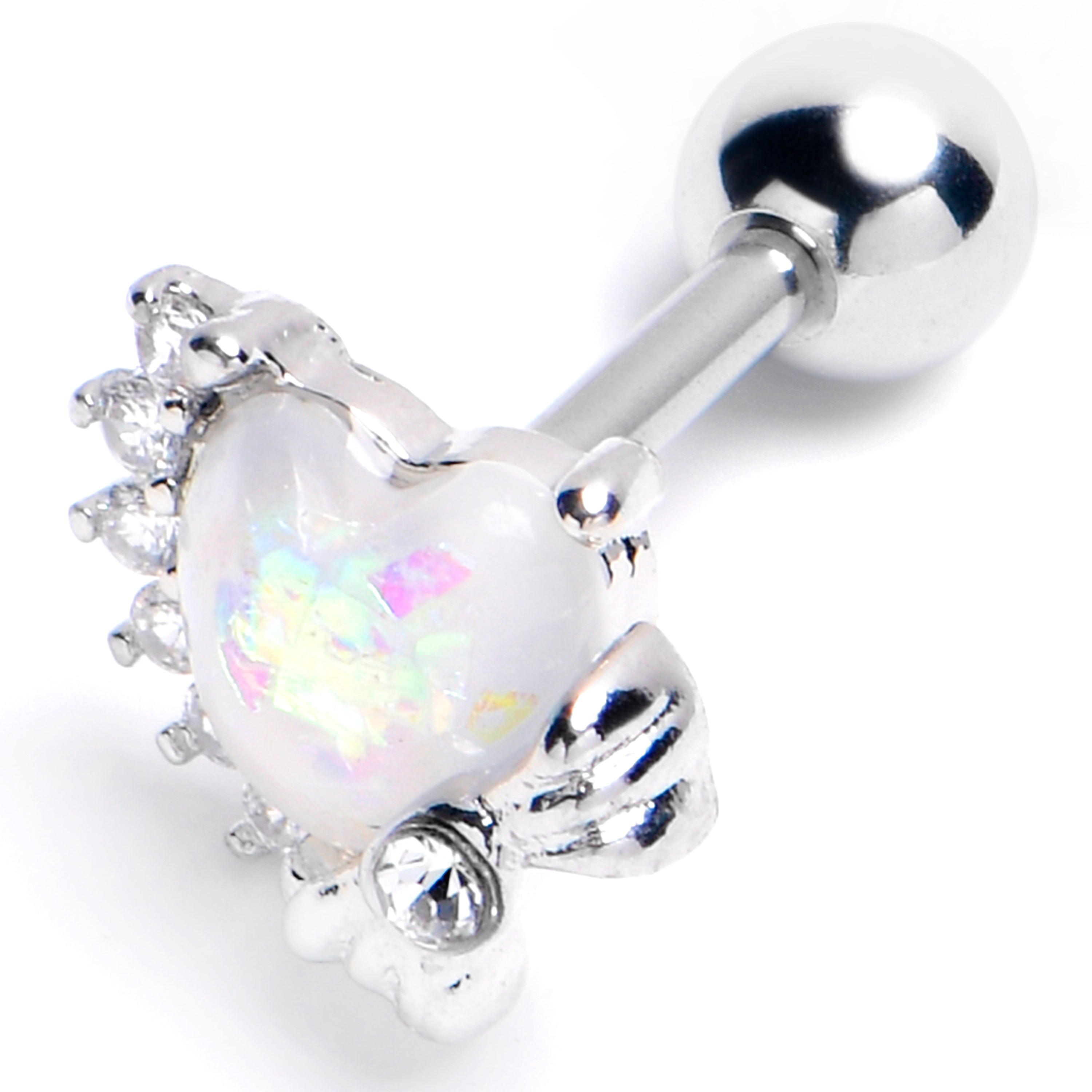 BodyCandy 16G 1/4 White Faux Opal Sunny Heart Cartilage Tragus Earring — main product shot