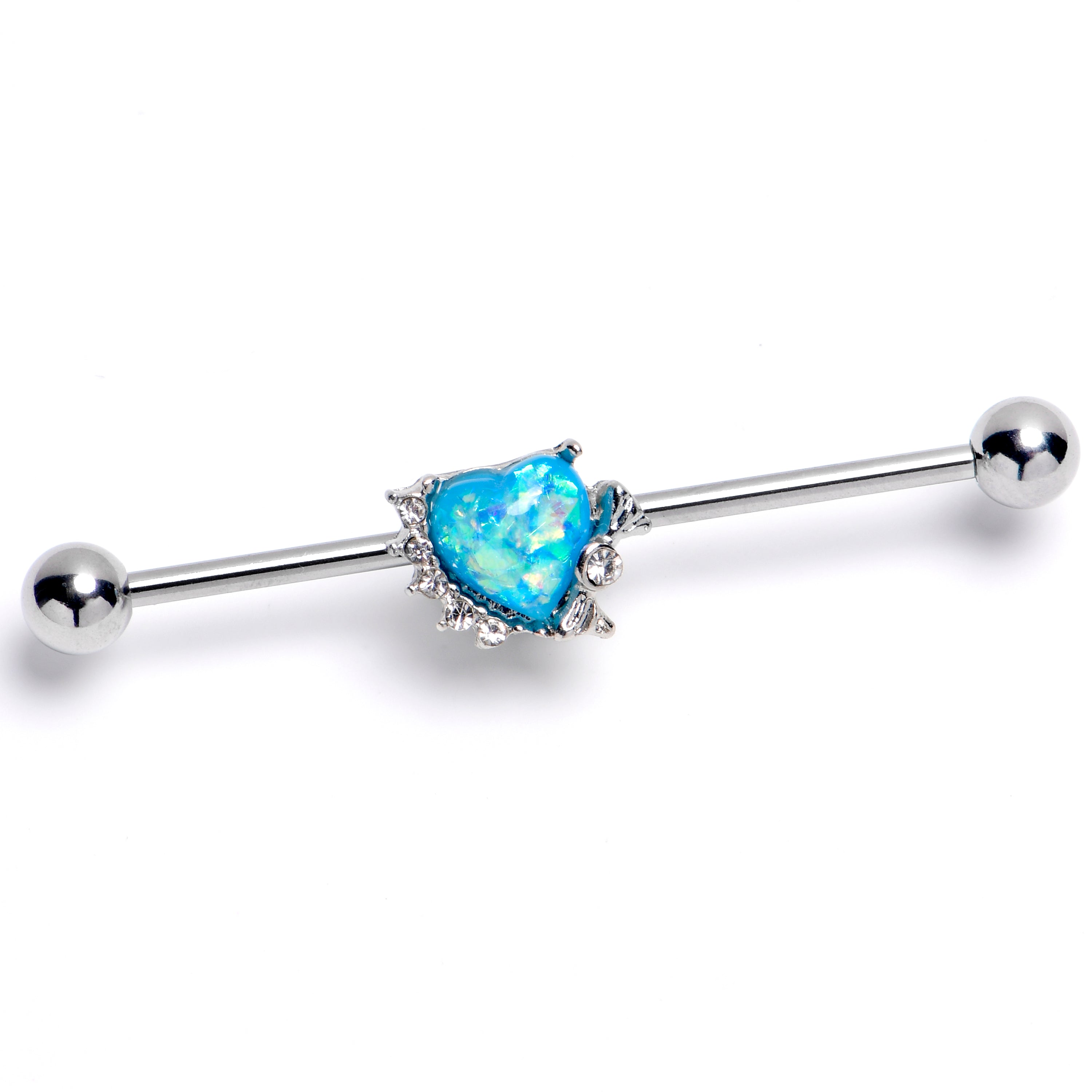 BodyCandy 14G Blue Faux Opal Sunny Heart Industrial Barbell 38mm — main product shot