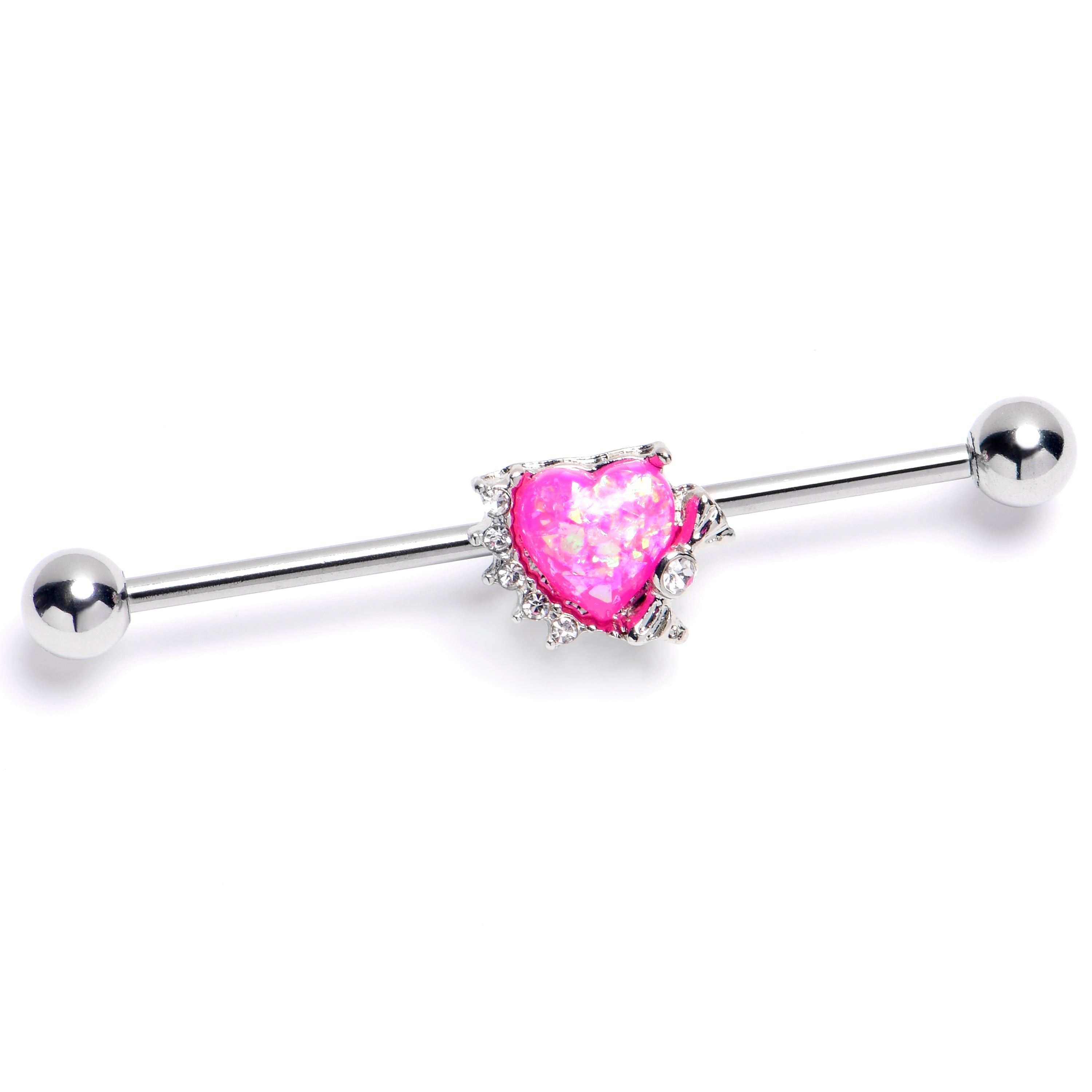 BodyCandy 14G Pink Faux Opal Sunny Heart Industrial Barbell 38mm — main product shot