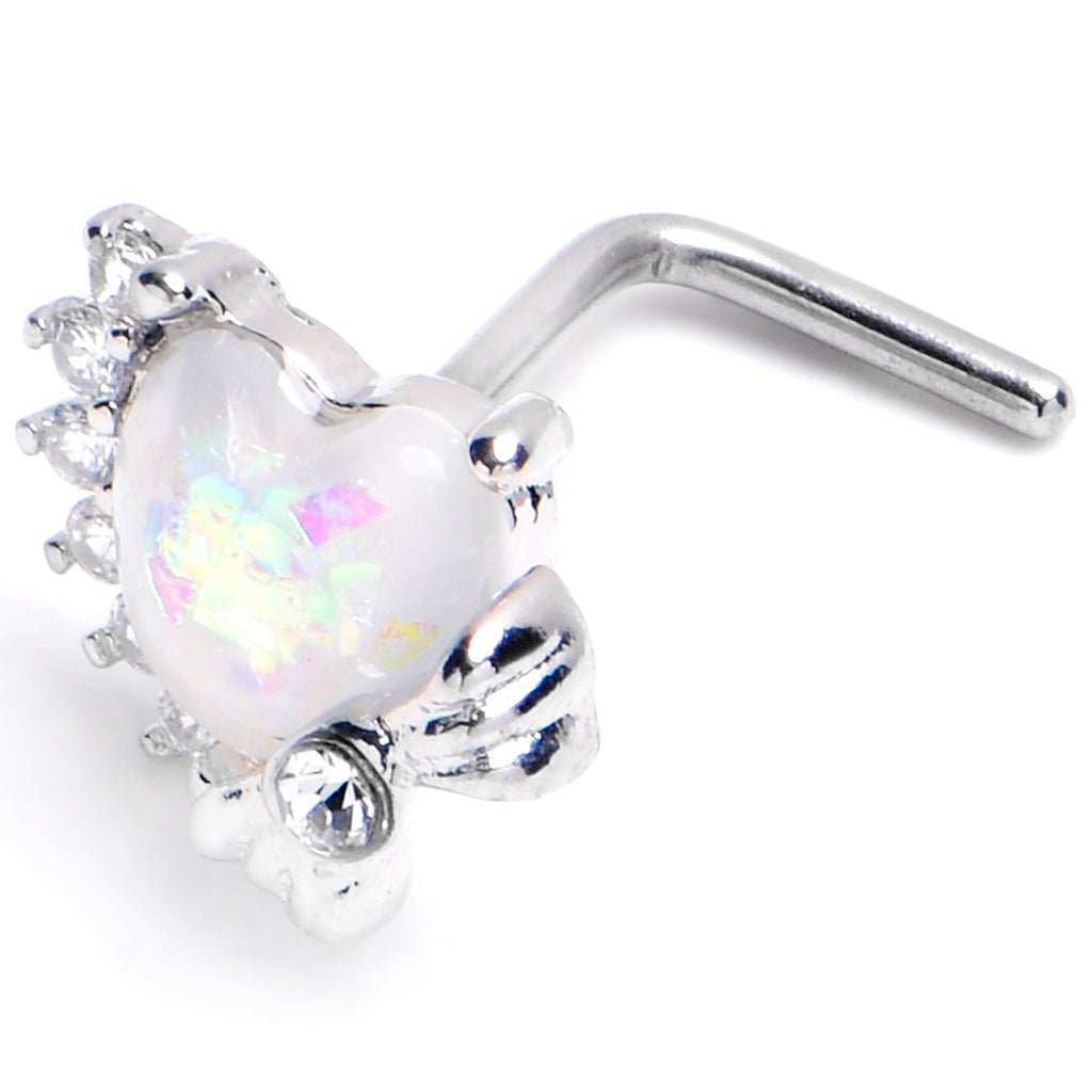 BodyCandy 20G 7mm White Faux Opal Sunny Heart L Shape Nose Ring — main product shot