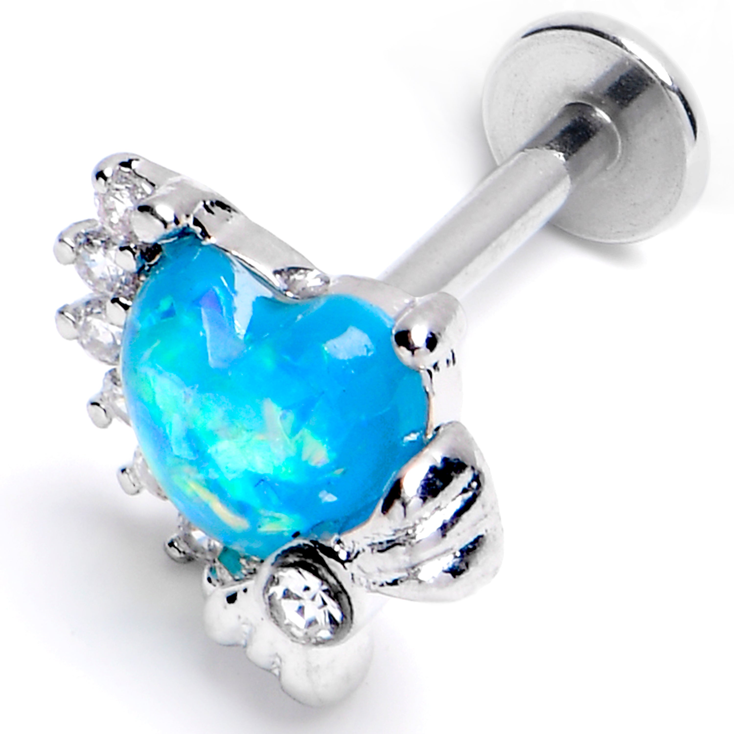 BodyCandy 16G 5/16 Blue Faux Opal Sunny Heart Labret Monroe Tragus — main product shot