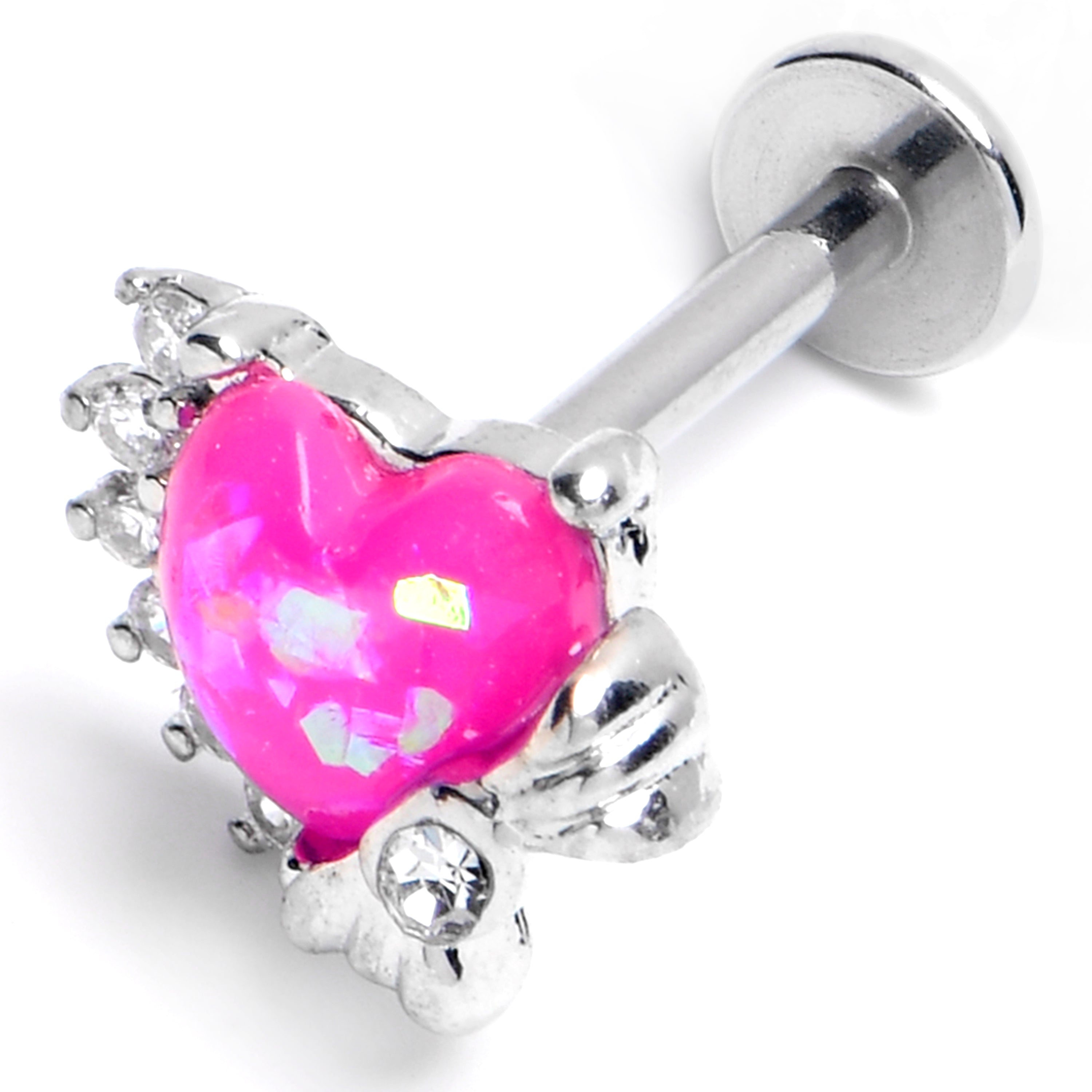 BodyCandy 16G 5/16 Pink Faux Opal Sunny Heart Labret Monroe Tragus — main product shot