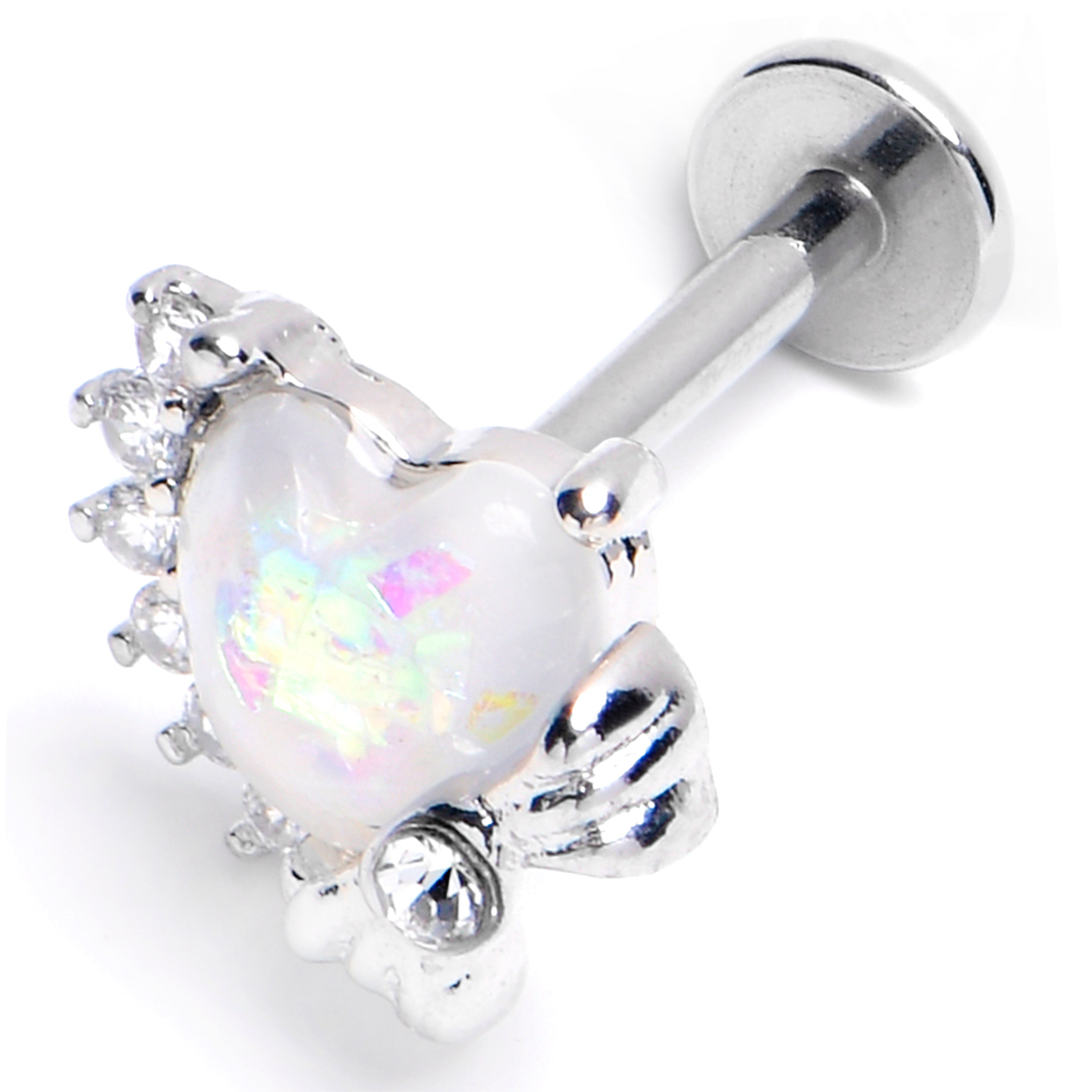 BodyCandy 16G 5/16 White Faux Opal Sunny Heart Labret Monroe Tragus — main product shot