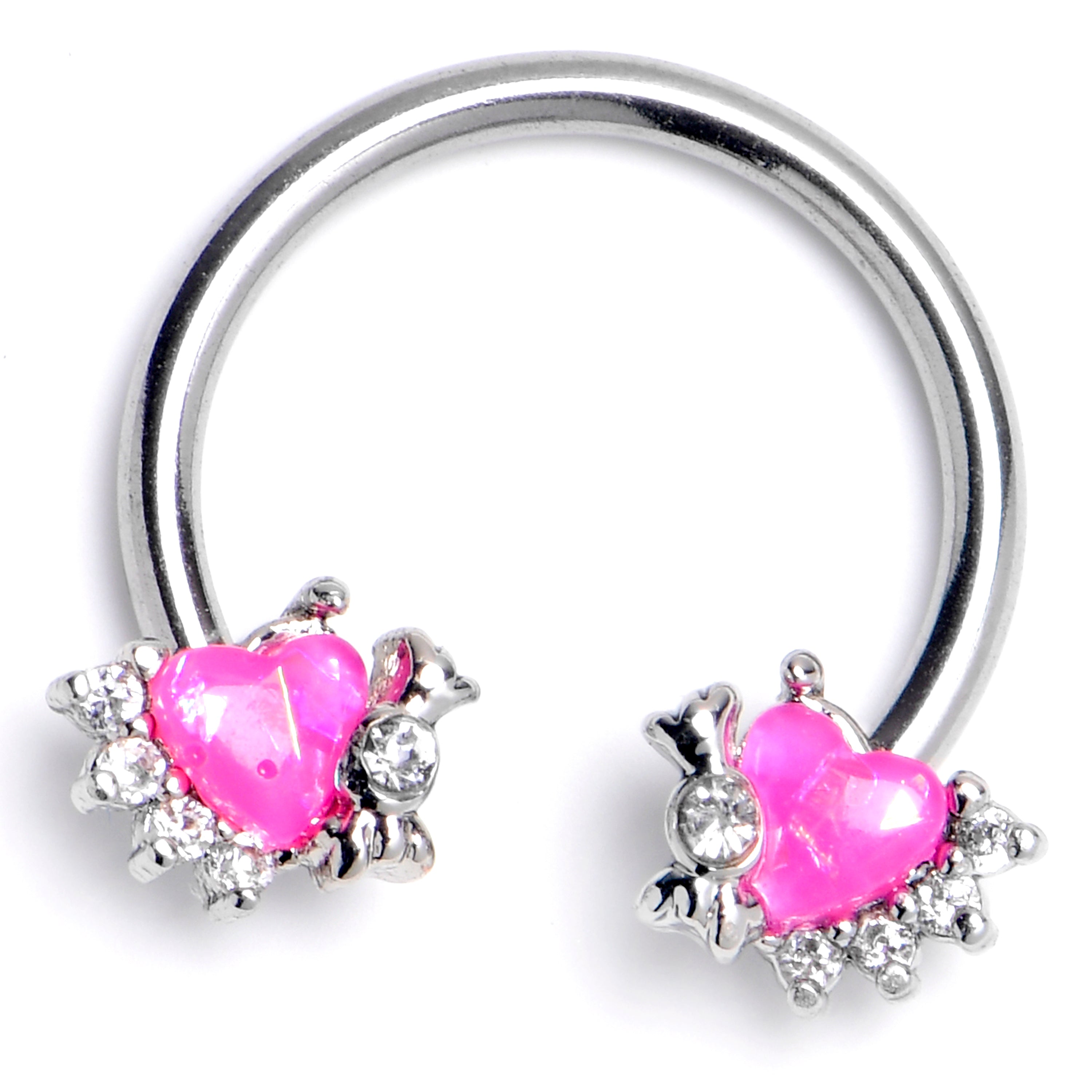 BodyCandy 16G 3/8 Pink Faux Opal Sunny Heart Horseshoe Circular Barbell — main product shot