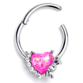 BodyCandy 16G 3/8 Pink Faux Opal Sunny Heart Hinged Segment Ring — main product shot