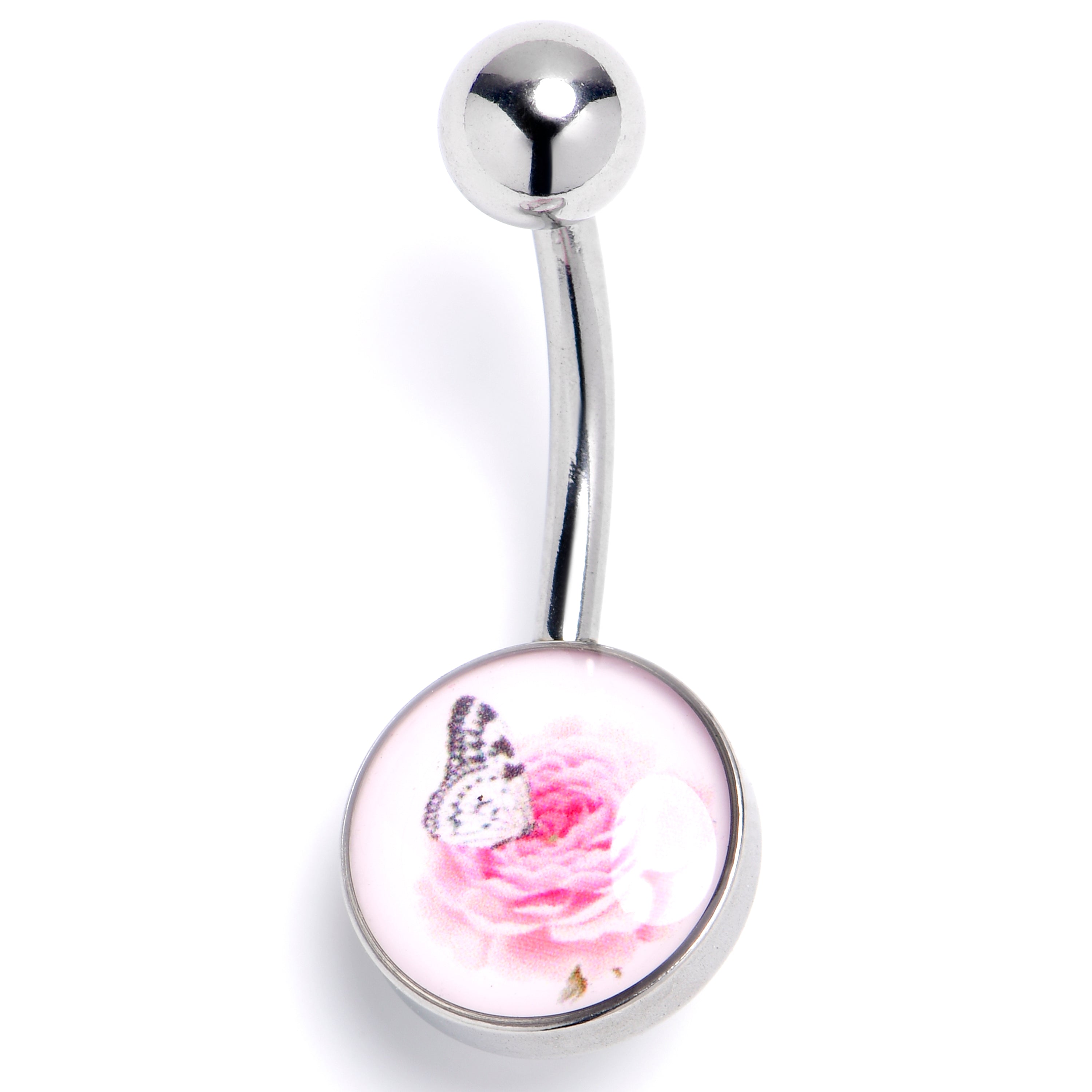 BodyCandy Butterfly Pink Rose Belly Ring — main product shot