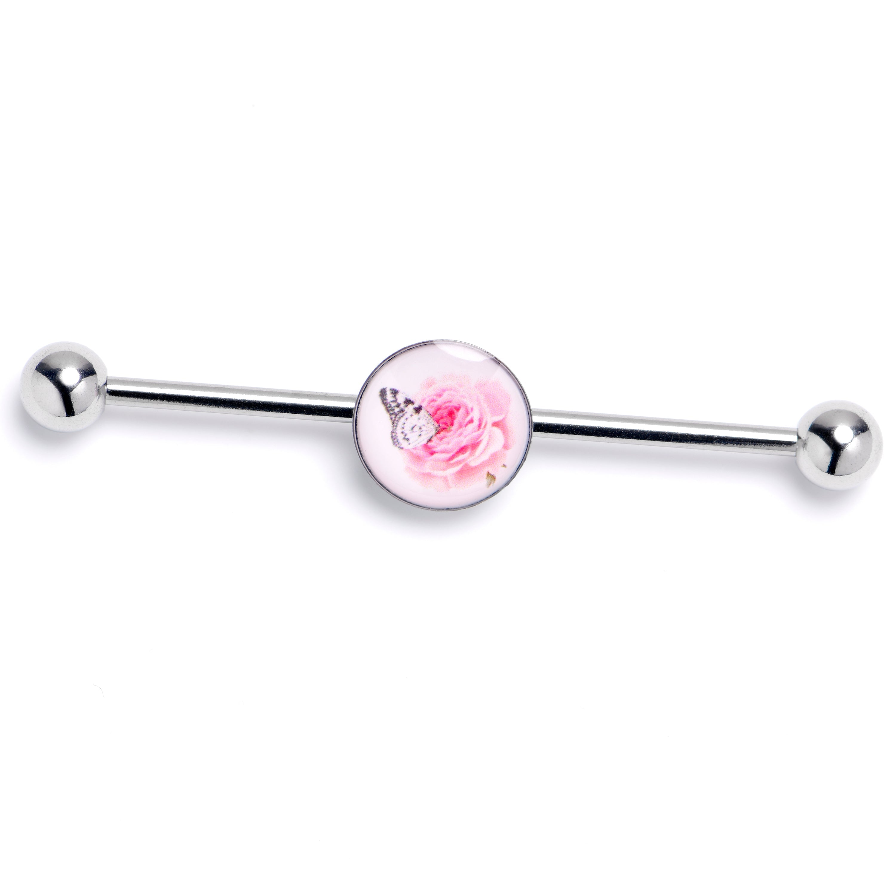 BodyCandy 14G Butterfly Pink Rose Industrial Barbell 38mm — main product shot