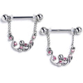 BodyCandy 14G 9/16 Pink Gem Scrolling Elegance Dangle Nipple Ring Set — main product shot